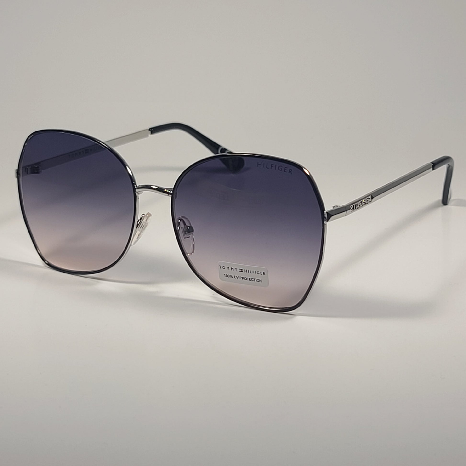 Tommy Hilfiger Dua WM OL564 Butterfly Sunglasses Black Silver Smoke Gradient Lens - Sunglasses