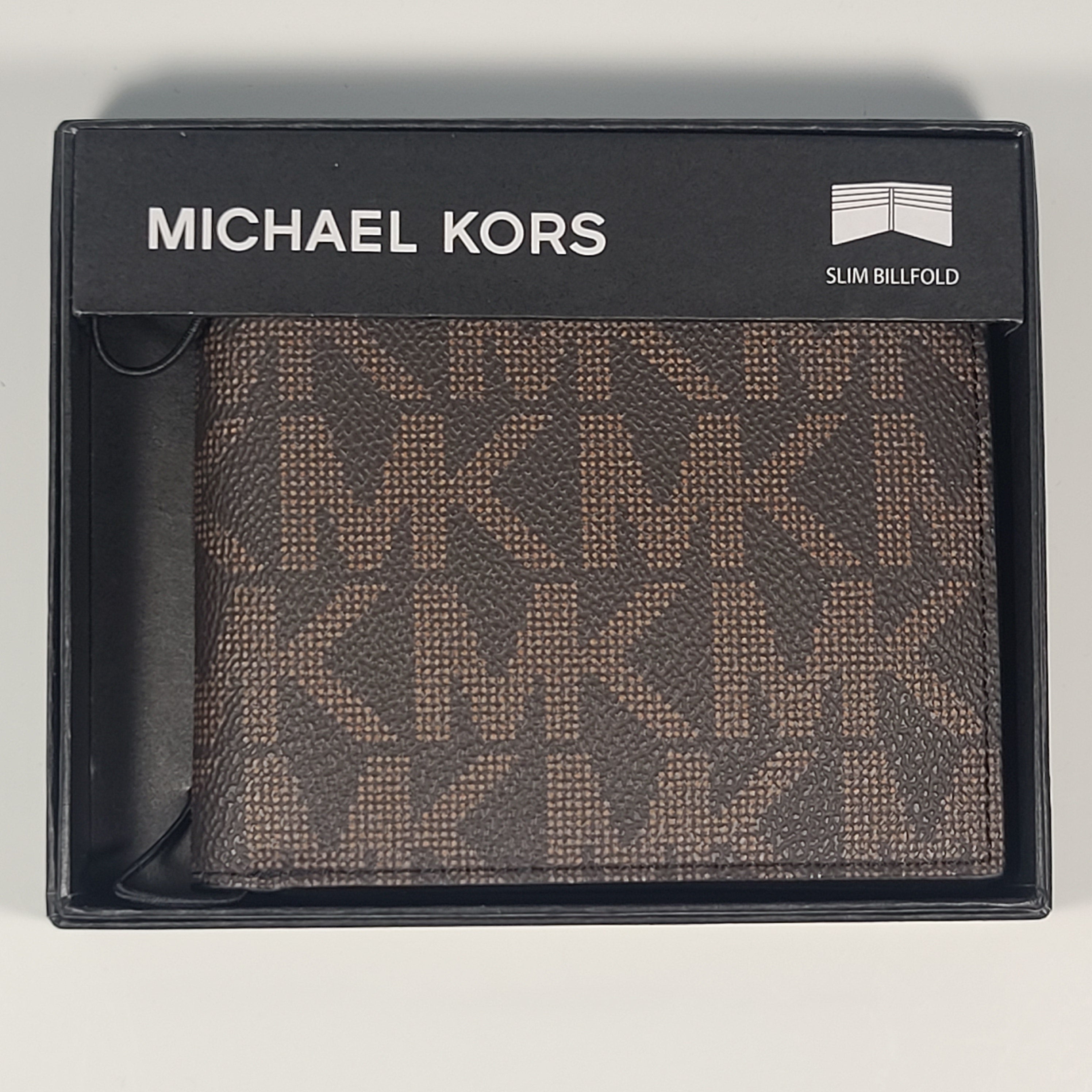 Michael Kors Men s Jet Set Bifold Black Brown MK Canvas Slim Billfol TheSunglassFashion