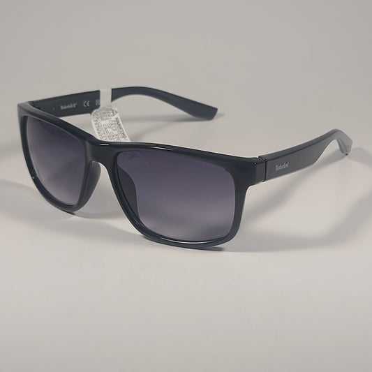 Timberland Men’s TB7256 01B Rectangular Sunglasses Shiny Black Gray Gradient Lens 59mm - Sunglasses