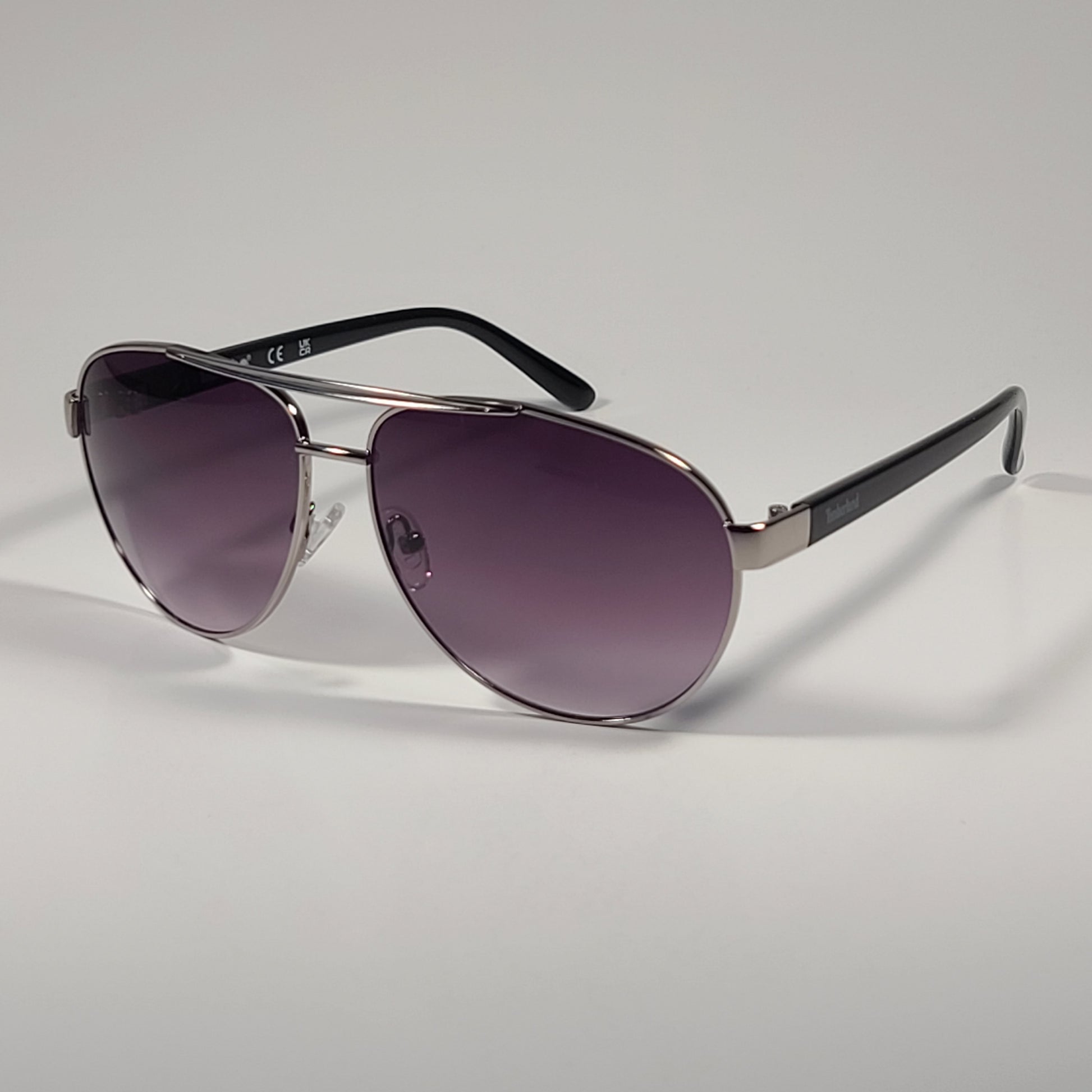Timberland Aviator Sunglasses Silver Shiny Black Frame Smoke Gradient Lens TB7141 08B - Sunglasses