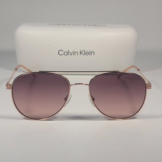 Calvin Klein CK20120S 780 Aviator Pilot Sunglasses Rose Gold Frame Brown Lens - Sunglasses