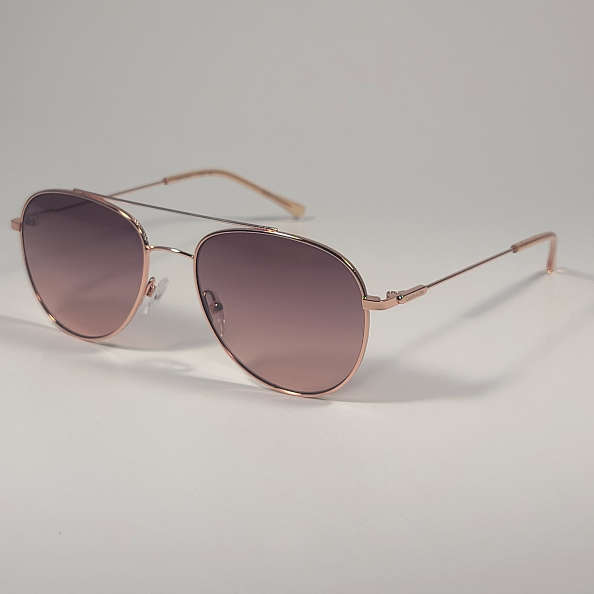 Calvin Klein CK20120S 780 Aviator Pilot Sunglasses Rose Gold Frame Brown Lens - Sunglasses