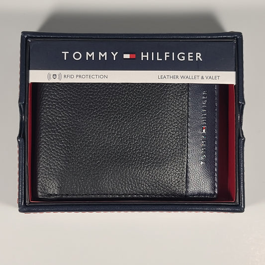 Tommy Hilfiger Men’s Bifold Black And Navy Leather RFID Wallet & Valet 31HP220136 - Wallets