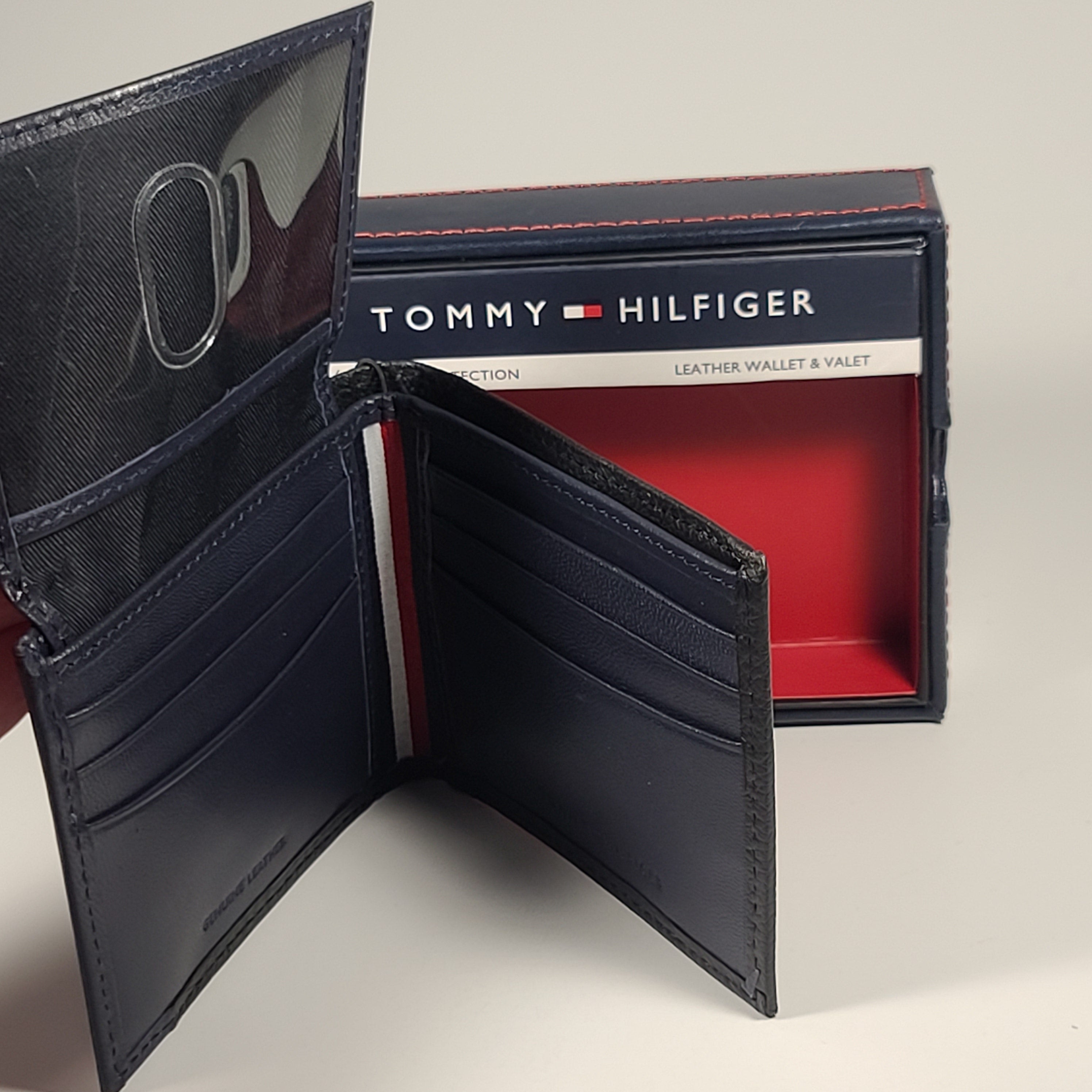 Tommy Hilfiger Men s Bifold Black And Navy Leather RFID Wallet Valet TheSunglassFashion