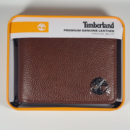 Timberland Men’s Bifold Cognac Brown Premium Genuine Leather Passcase Wallet NP0727/35RS - Wallets