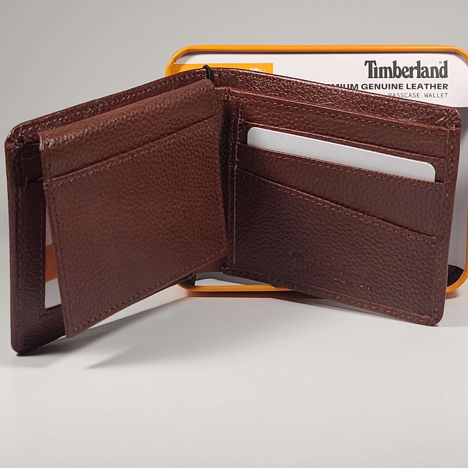 Timberland Men’s Bifold Cognac Brown Premium Genuine Leather Passcase Wallet NP0727/35RS - Wallets