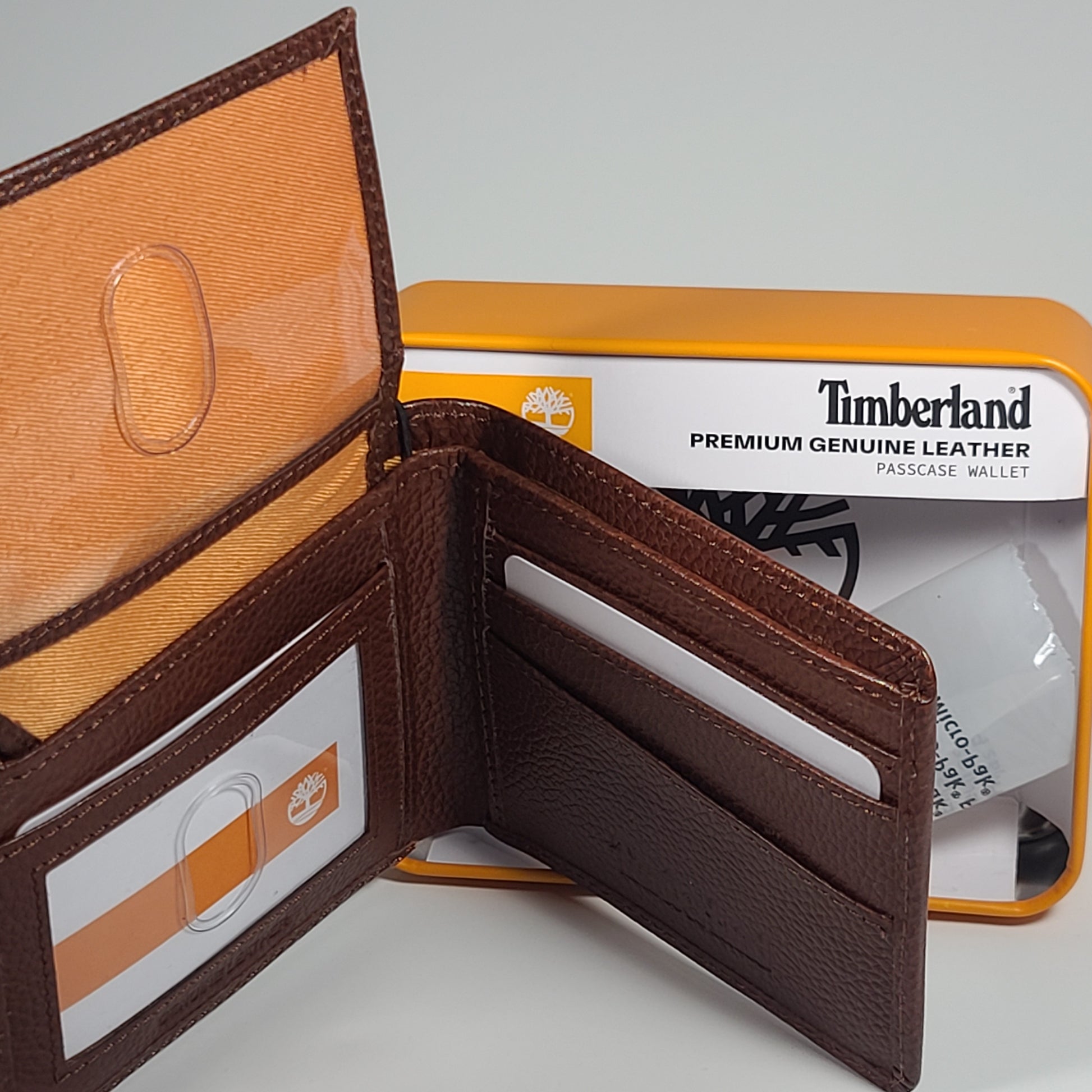 Timberland Men’s Bifold Cognac Brown Premium Genuine Leather Passcase Wallet NP0727/35RS - Wallets