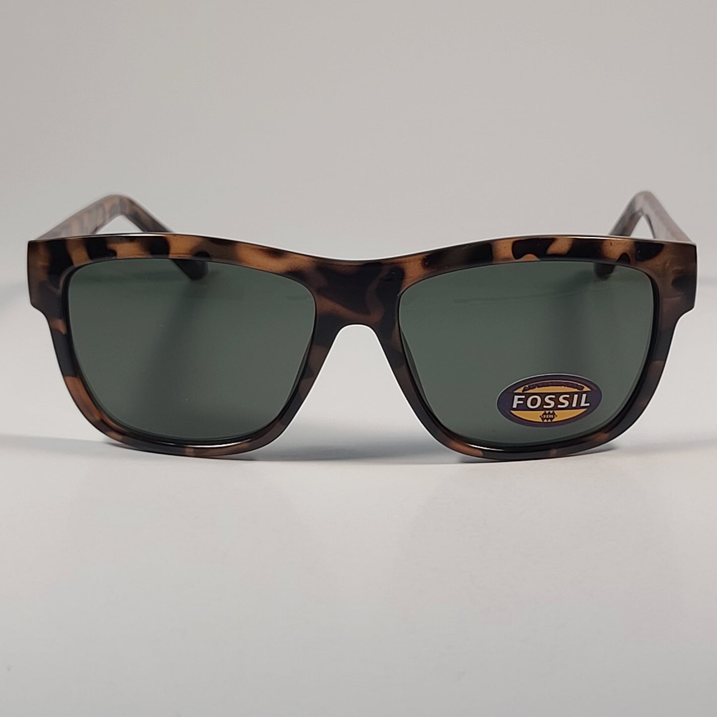 Fossil FM142 Men's Rectangular Sunglasses Brown Tortoise Frame Green Lens 56mm