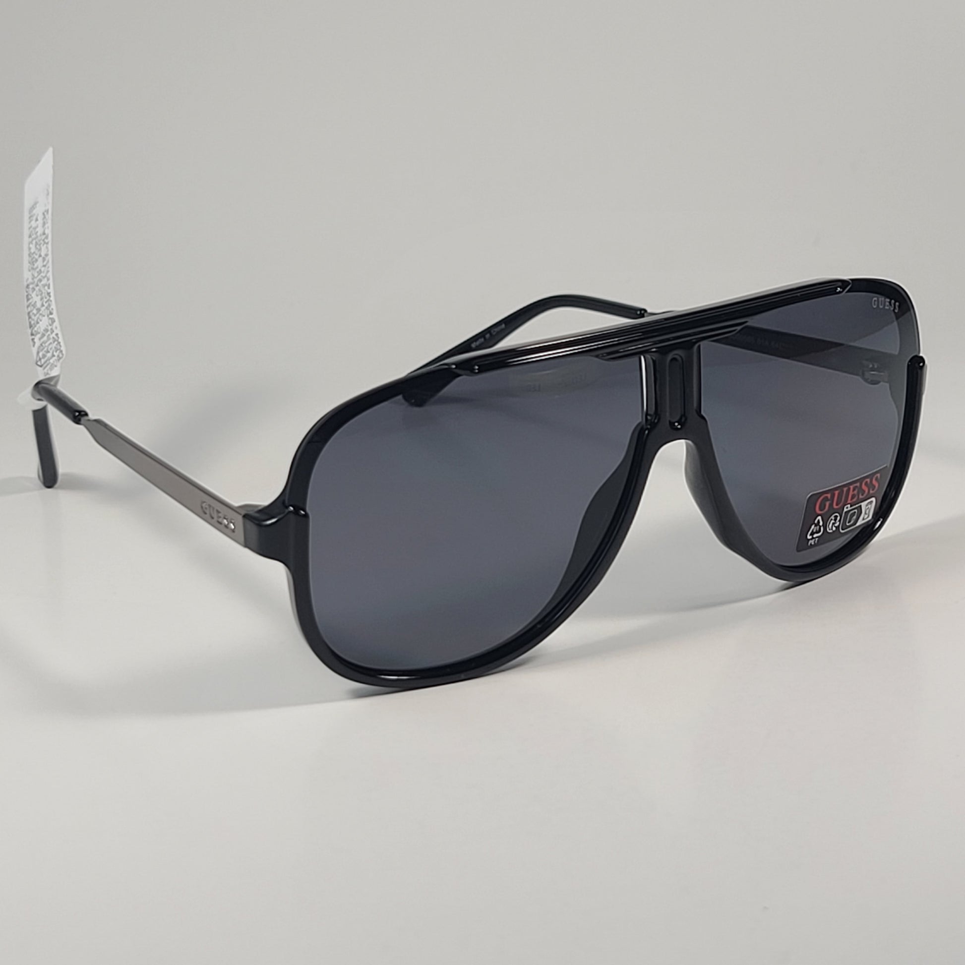 Guess GO00060 01A Aviator Pilot Sunglasses Black Gunmetal Frame Gray Lens - Sunglasses