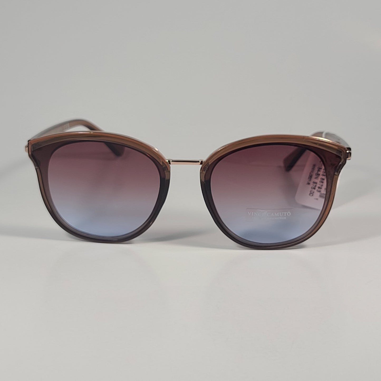 Vince Camuto VC1184 BN Round Cat Eye Sunglasses Brown Crystal Frame Brown Blue Lens - Sunglasses