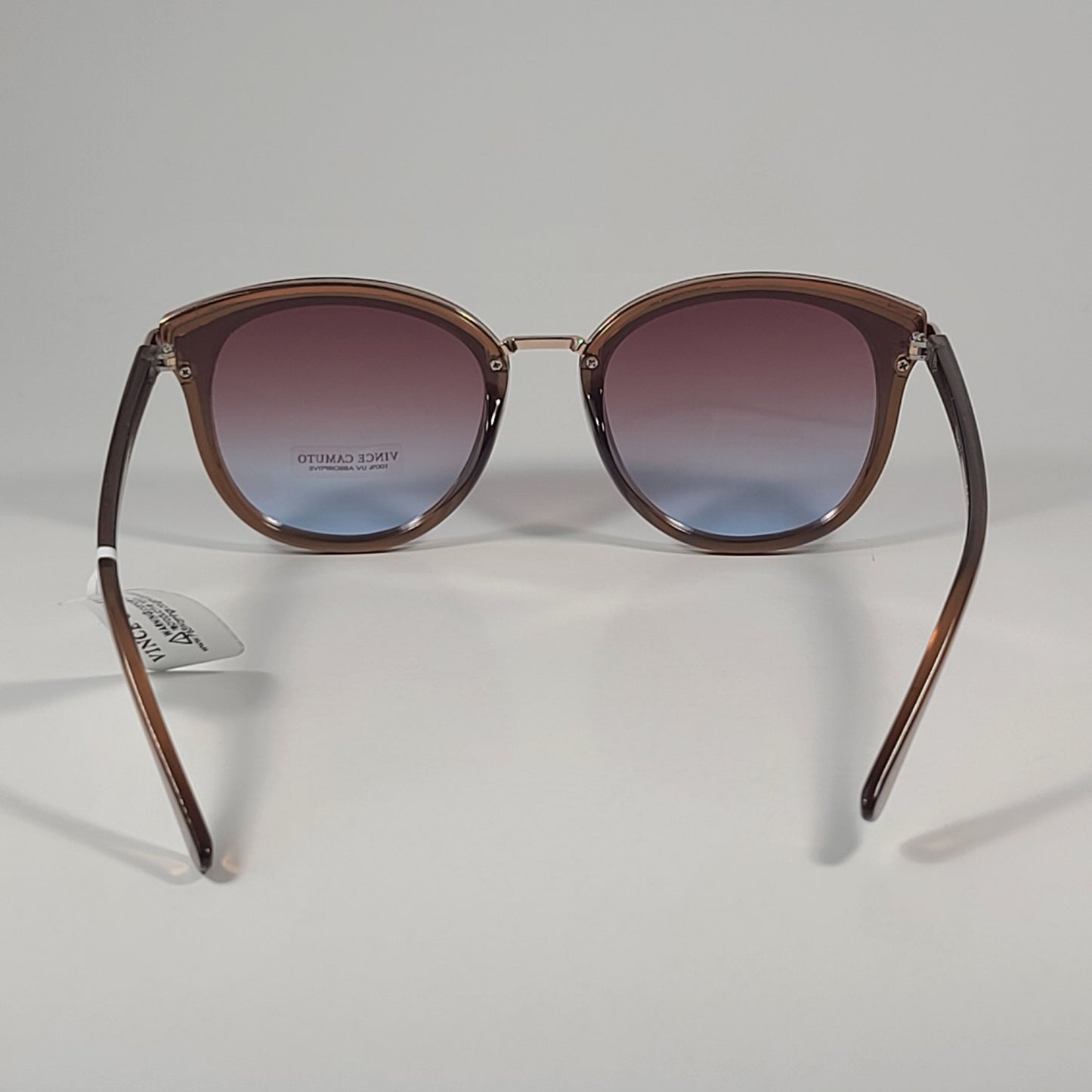 Vince Camuto VC1184 BN Round Cat Eye Sunglasses Brown Crystal Frame Brown Blue Lens - Sunglasses