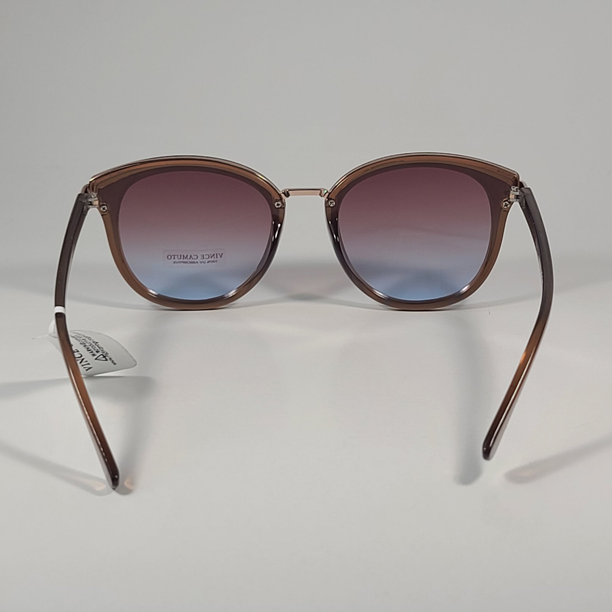 Vince Camuto VC1184 BN Round Cat Eye Sunglasses Brown Crystal Frame Brown Blue Lens - Sunglasses