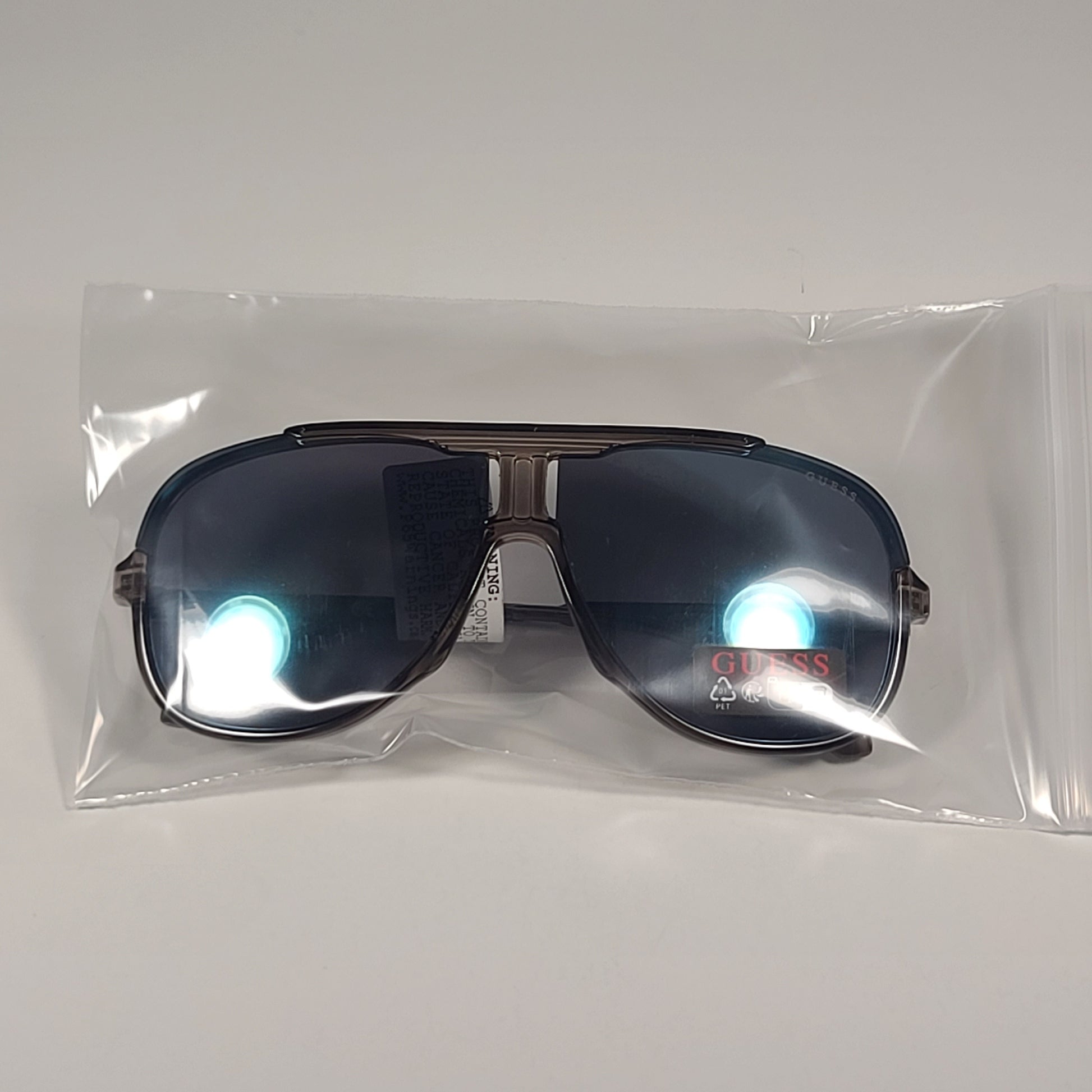 Guess GO00060 20C Aviator Pilot Sunglasses Silver Frame Blue Mirror Lens 64mm - Sunglasses