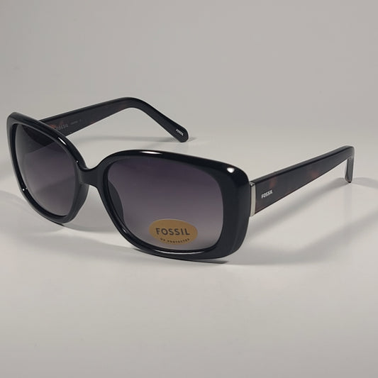 Fossil Oval FW100 Sunglasses Black And Tortoise Frame Smoke Gradient Lens 57mm - Sunglasses