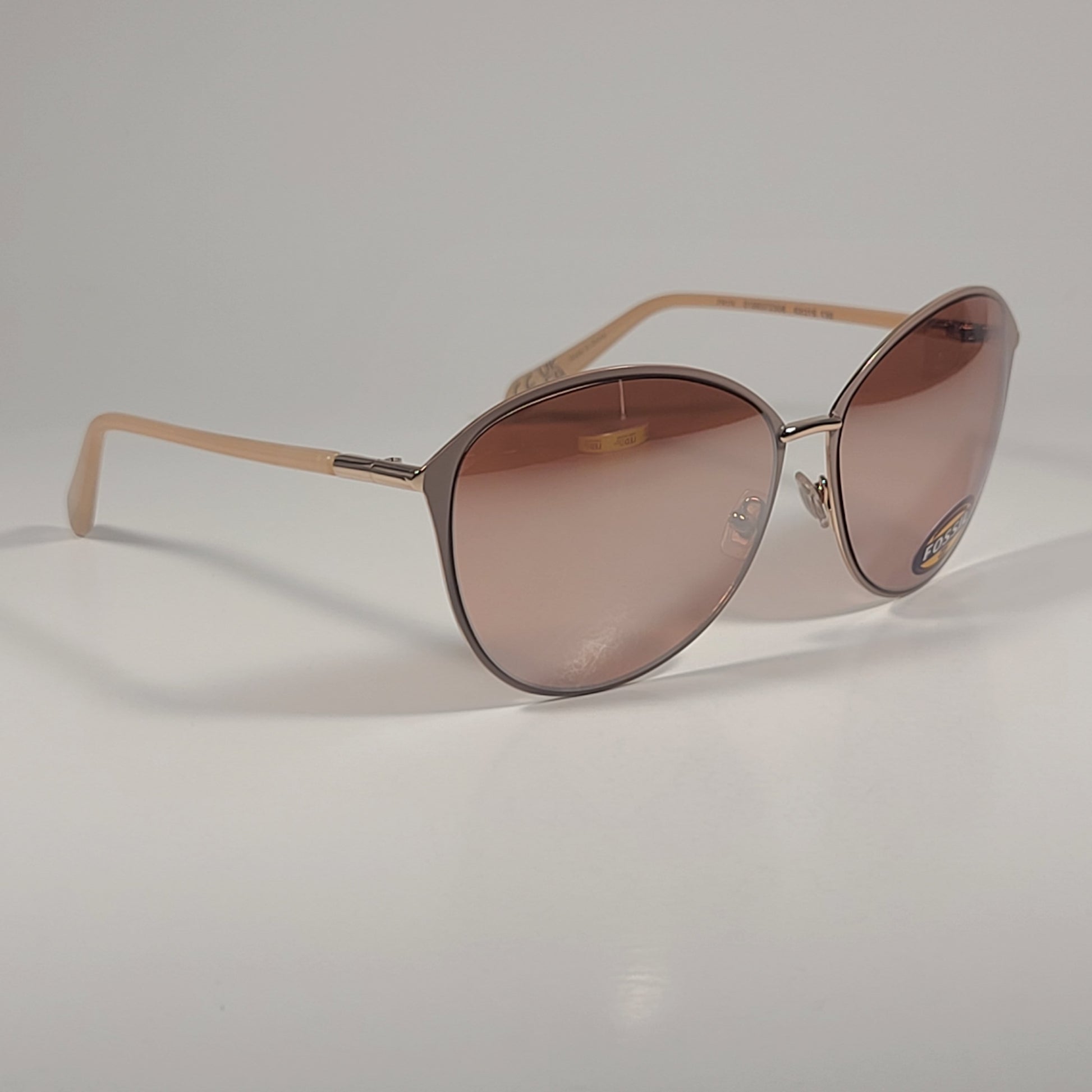 Fossil FW174 Cat Eye Sunglasses Nude Gold Frame Blush Rose Gold Mirror Lens 62mm - Sunglasses