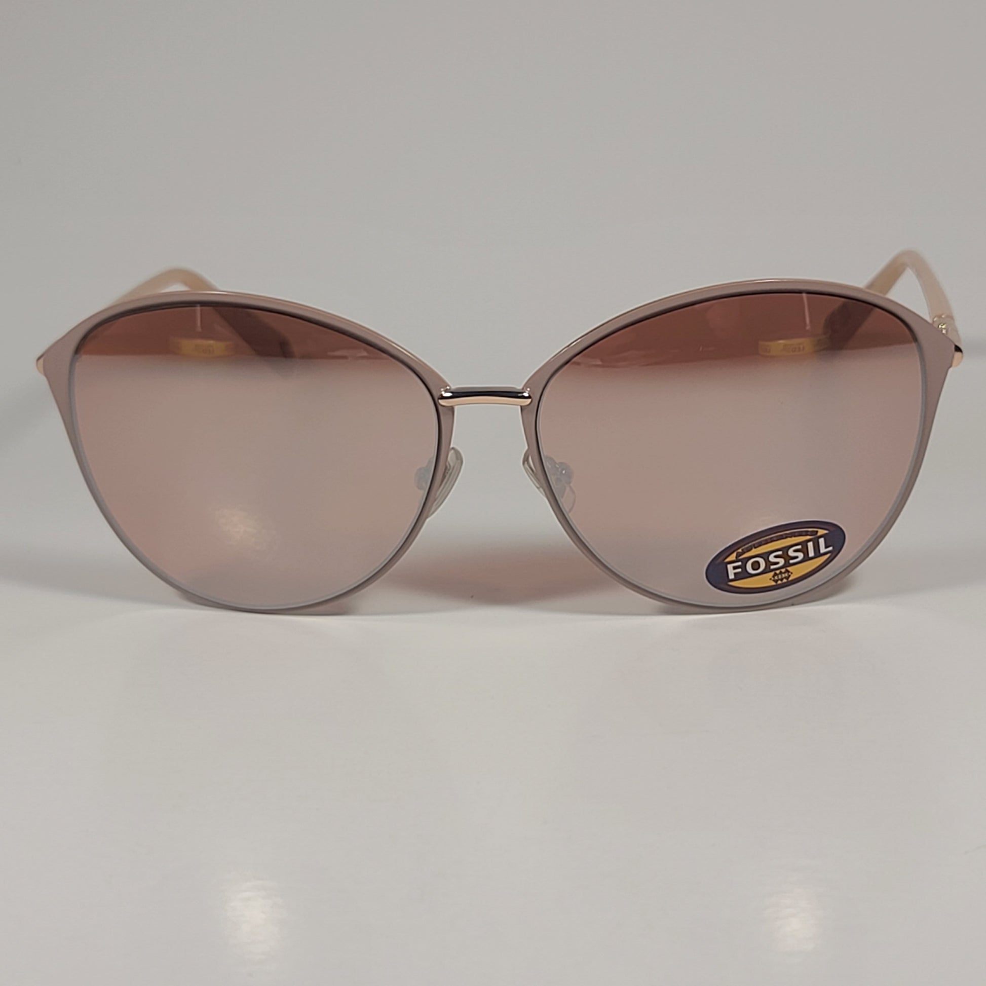 Fossil FW174 Cat Eye Sunglasses Nude Gold Frame Blush Rose Gold Mirror Lens 62mm - Sunglasses