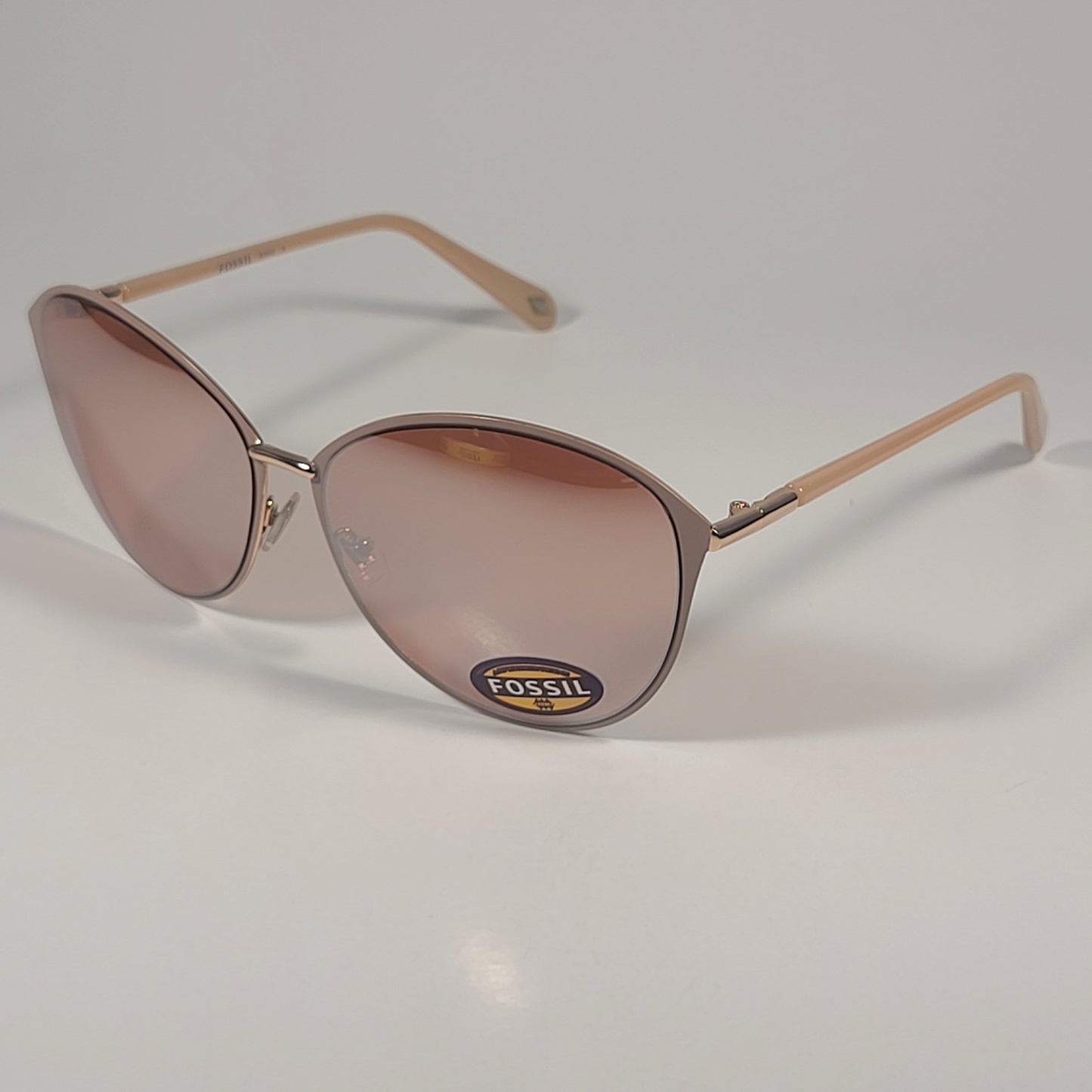 Fossil FW174 Cat Eye Sunglasses Nude Gold Frame Blush Rose Gold Mirror Lens 62mm - Sunglasses