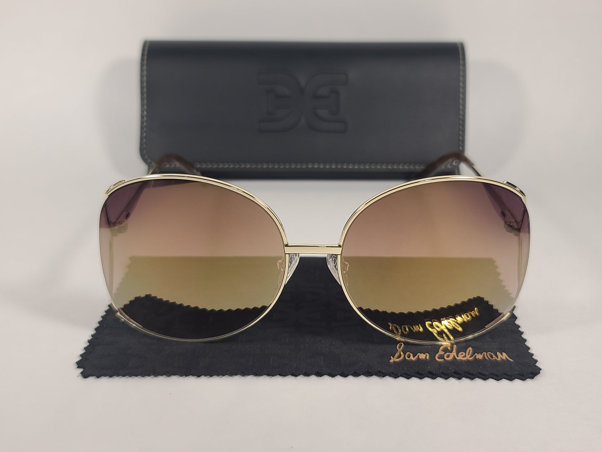 Sam Edelman Oversize Vented Sunglasses Gold Tone Frame Gold Mirror Lens SE145 GLD - Sunglasses