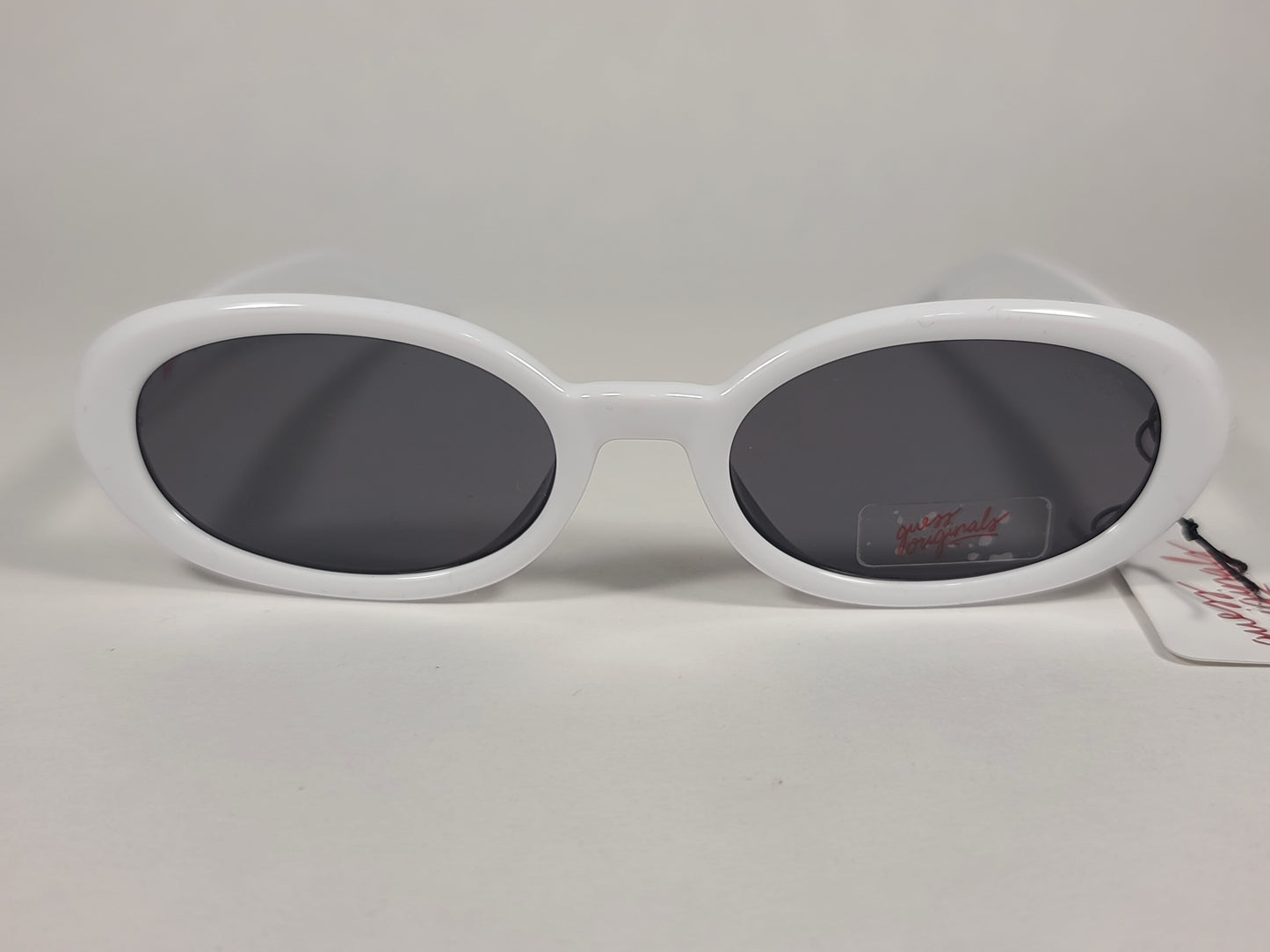 Guess Originals Small Oval Sunglasses White Frame Gray Lens GU8216 21A - Sunglasses