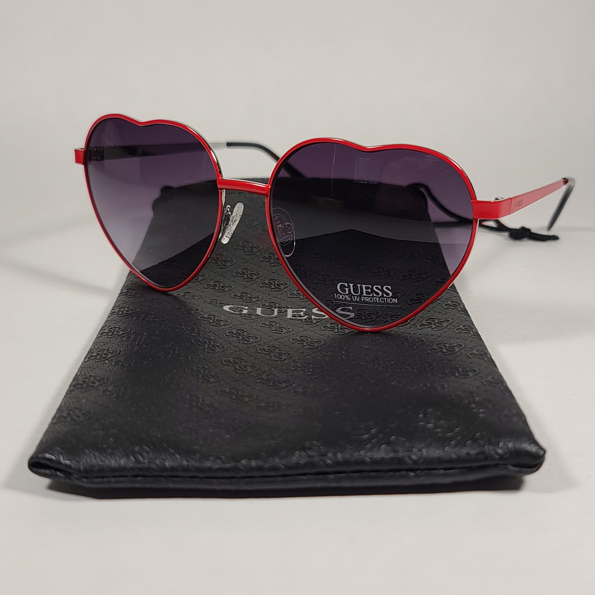 Guess Heart Sunglasses Red Metal Frame Gray Purple Smoke Gradient Lens GF0335 66A - Sunglasses