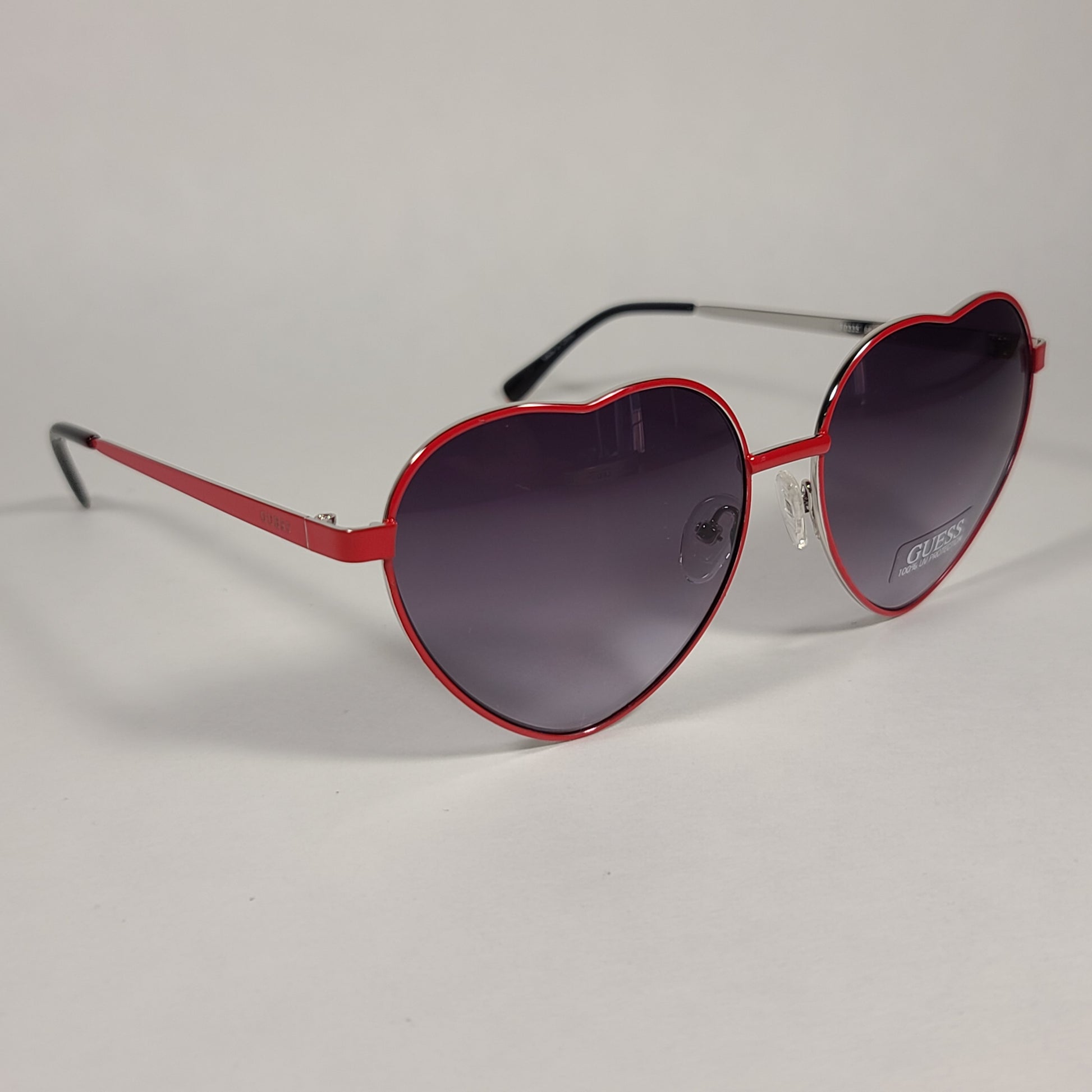 Guess Heart Sunglasses Red Metal Frame Gray Purple Smoke Gradient Lens GF0335 66A - Sunglasses