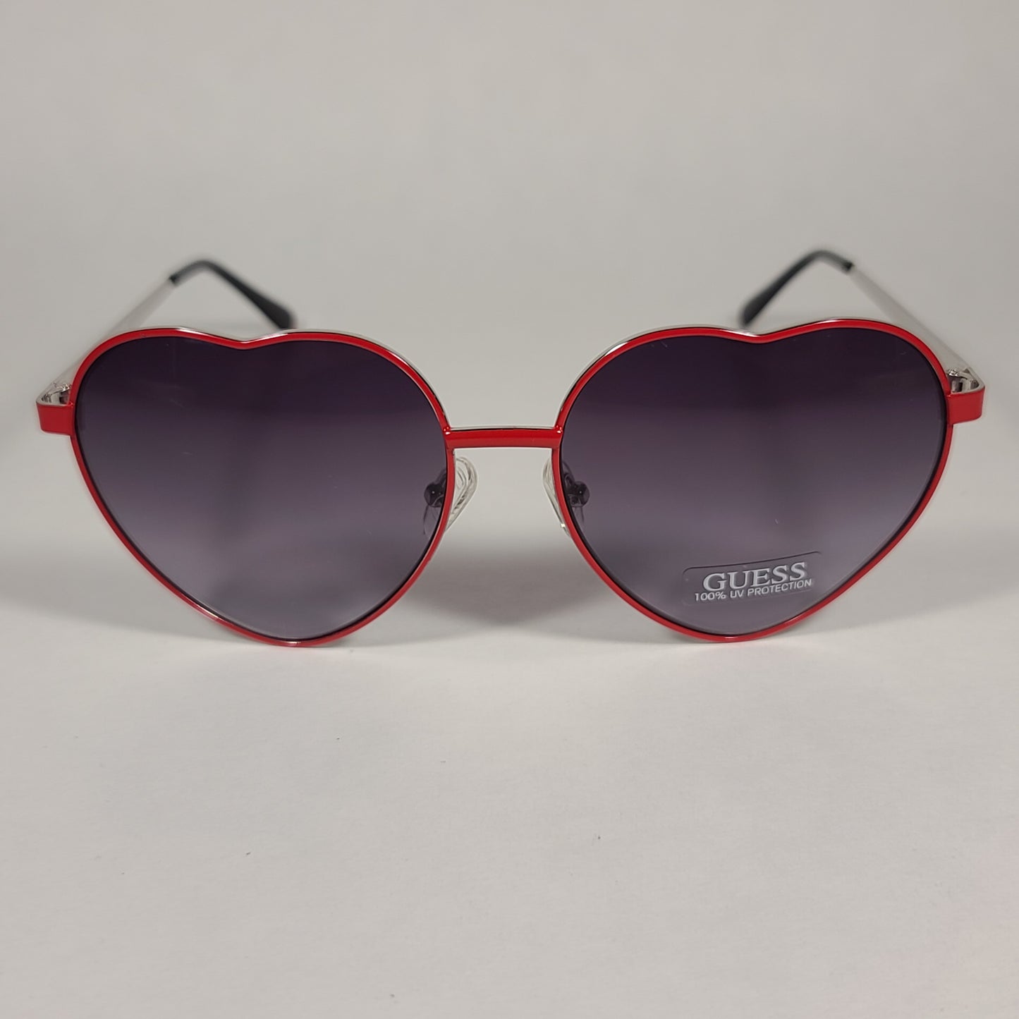 Guess Heart Sunglasses Red Metal Frame Gray Purple Smoke Gradient Lens GF0335 66A - Sunglasses