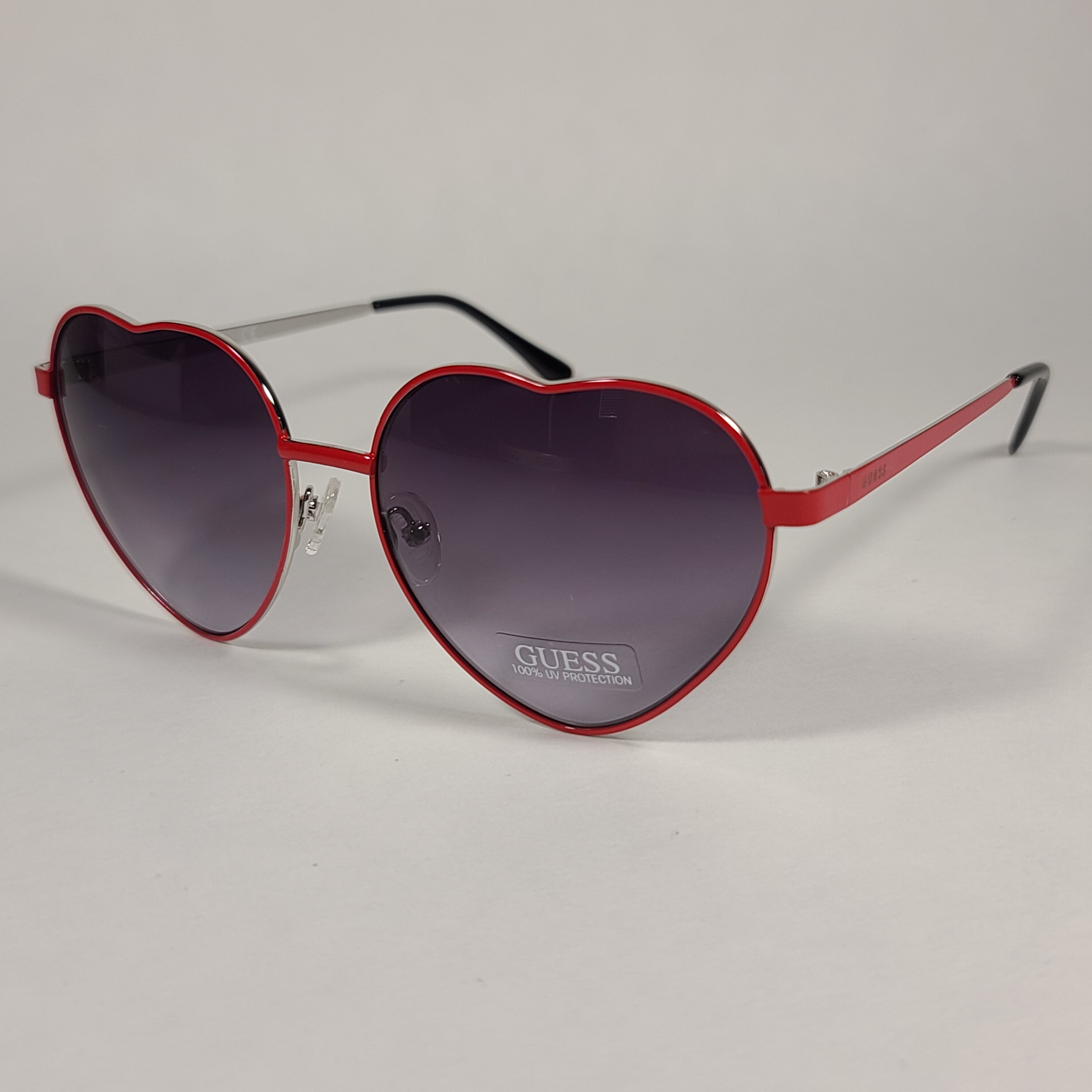 Guess Heart Sunglasses Red Metal Frame Gray Purple Smoke Gradient