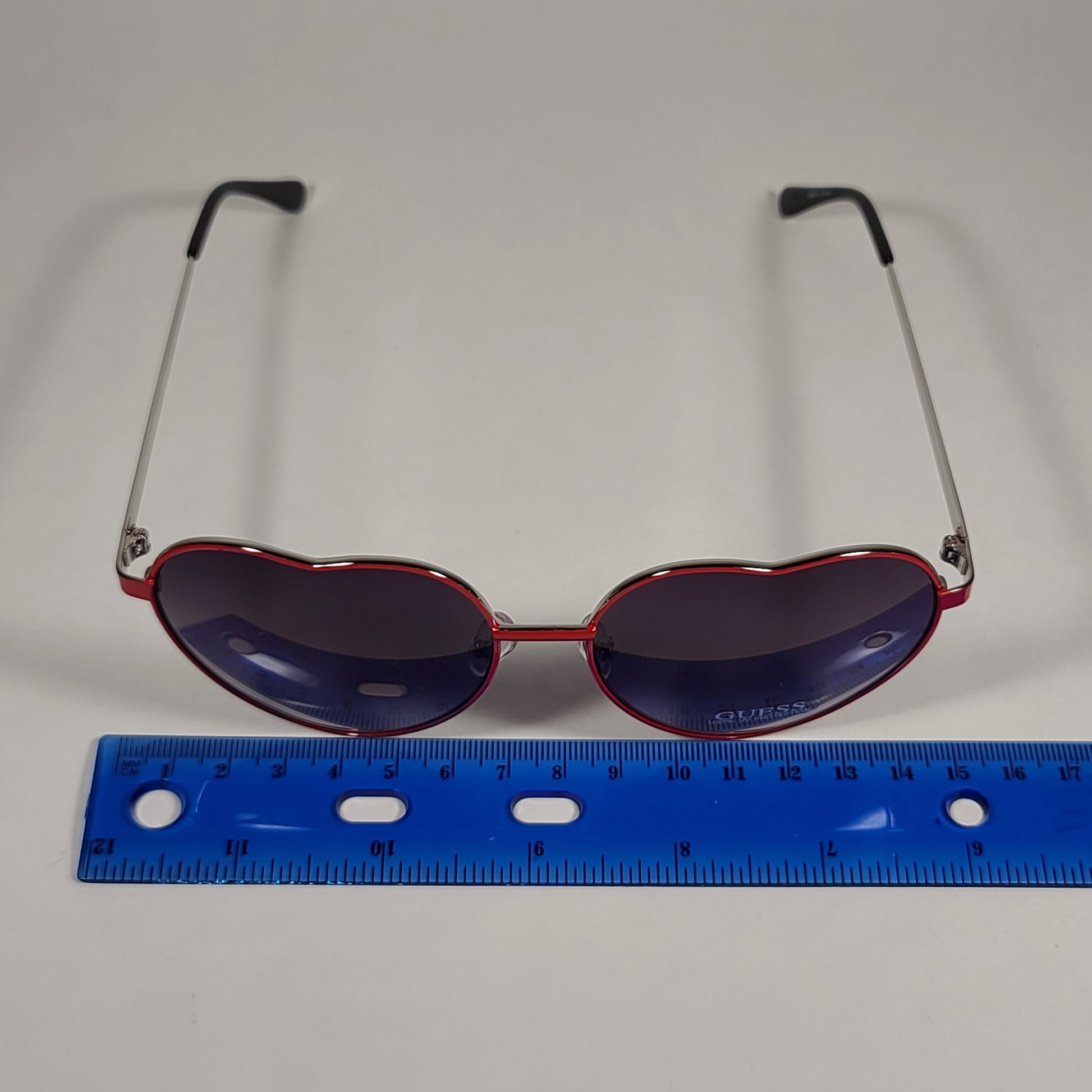 Guess Heart Sunglasses Red Metal Frame Gray Purple Smoke Gradient Lens GF0335 66A - Sunglasses