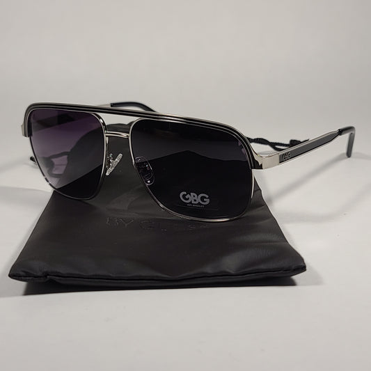 G By Guess Navigator Sunglasses Black And Silver Frame Gray Purple Smoke Gradient Lens GG2162 10B - Sunglasses