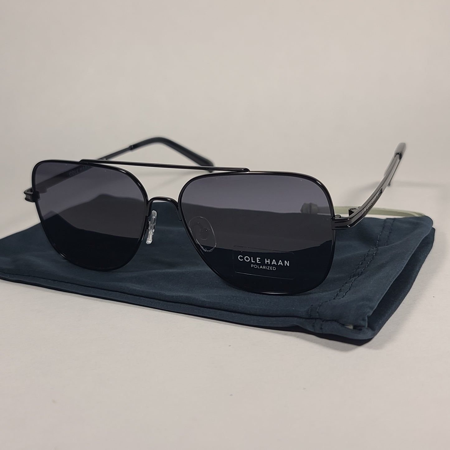 Cole Haan Polarized Navigator Sunglasses Shiny Black Frame Gray Lens CH8002 001 BLACK - Sunglasses