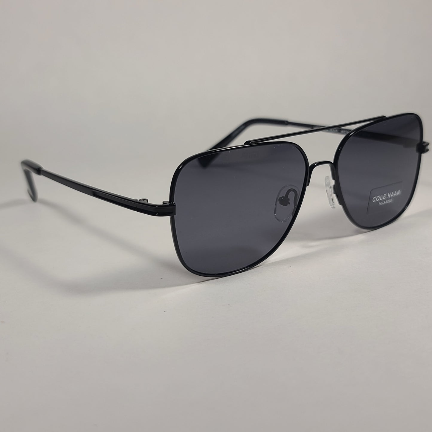 Cole Haan Polarized Navigator Sunglasses Shiny Black Frame Gray Lens CH8002 001 BLACK - Sunglasses