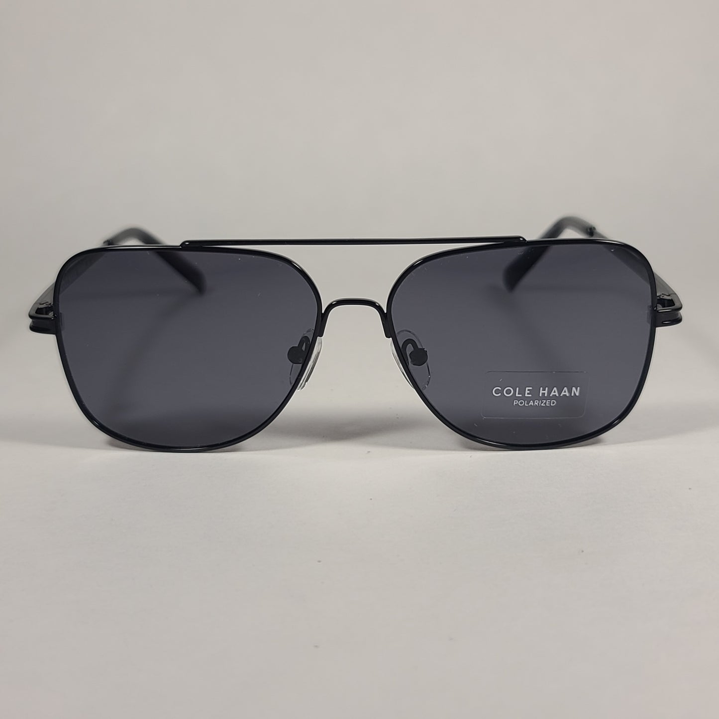 Cole Haan Polarized Navigator Sunglasses Shiny Black Frame Gray Lens CH8002 001 BLACK - Sunglasses