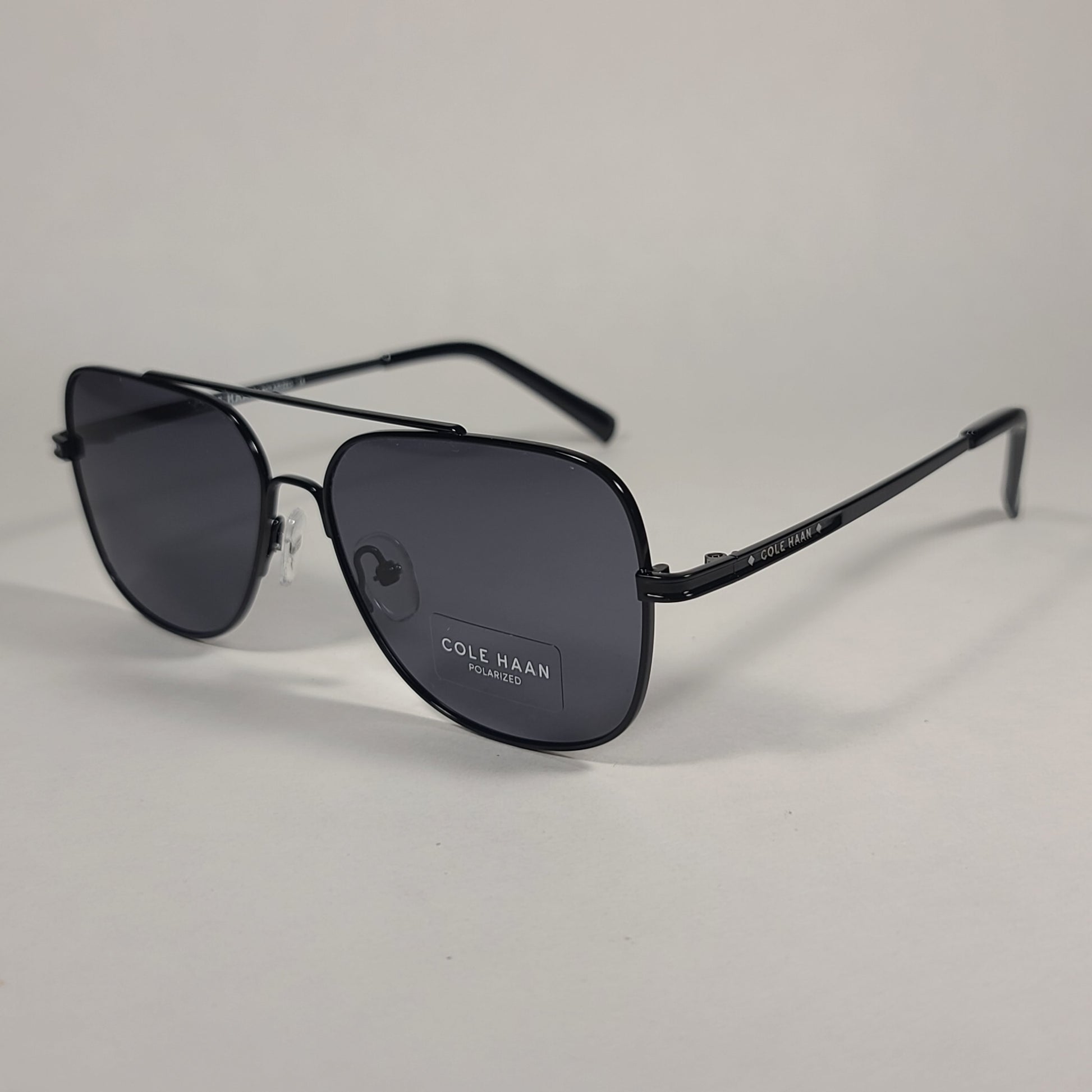 Cole Haan Polarized Navigator Sunglasses Shiny Black Frame Gray Lens CH8002 001 BLACK - Sunglasses