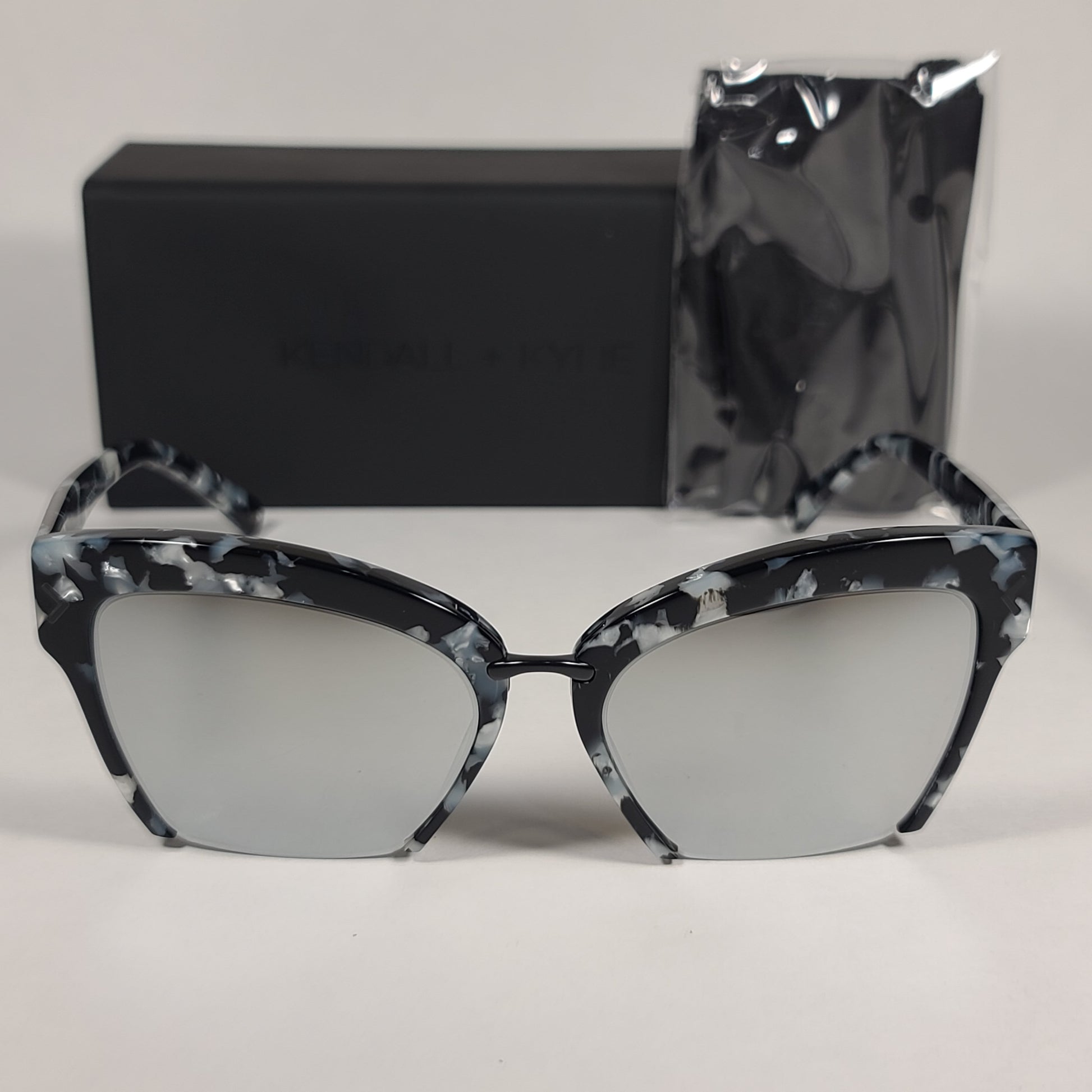 Kendall + Kylie Brooke Cut Off Cat Eye Sunglasses Black Marble Silver Lens KK5001 961 - Sunglasses