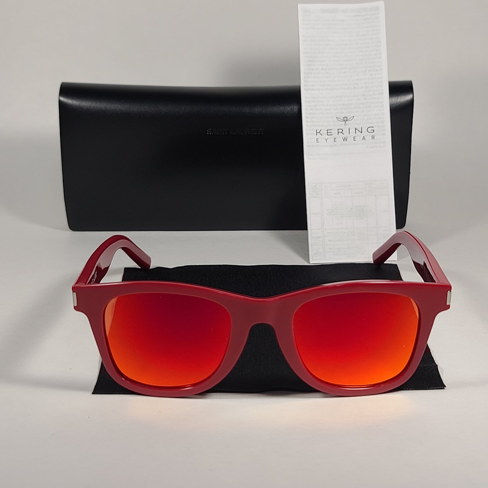 Saint Laurent Square Sunglasses Red Frame Orange Mirror Flash Lens SL51 RAINBOW 003 - Sunglasses