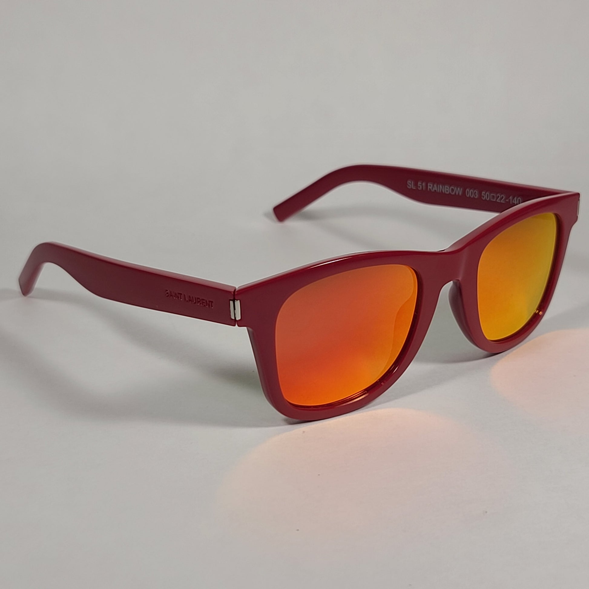 Saint Laurent Square Sunglasses Red Frame Orange Mirror Flash Lens SL51 RAINBOW 003 - Sunglasses