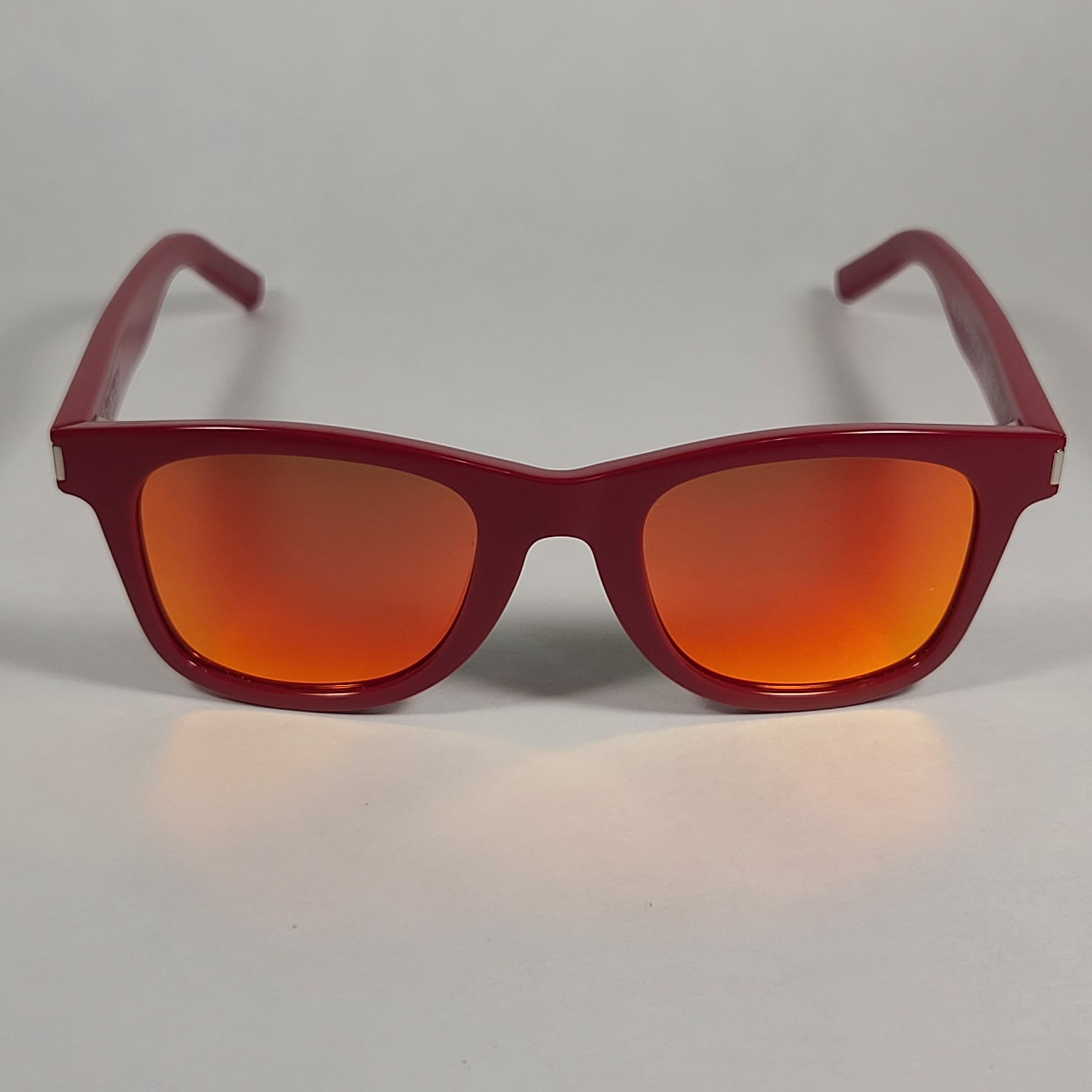 Saint Laurent Square Sunglasses Red Frame Orange Mirror Flash Lens SL51 RAINBOW 003 - Sunglasses