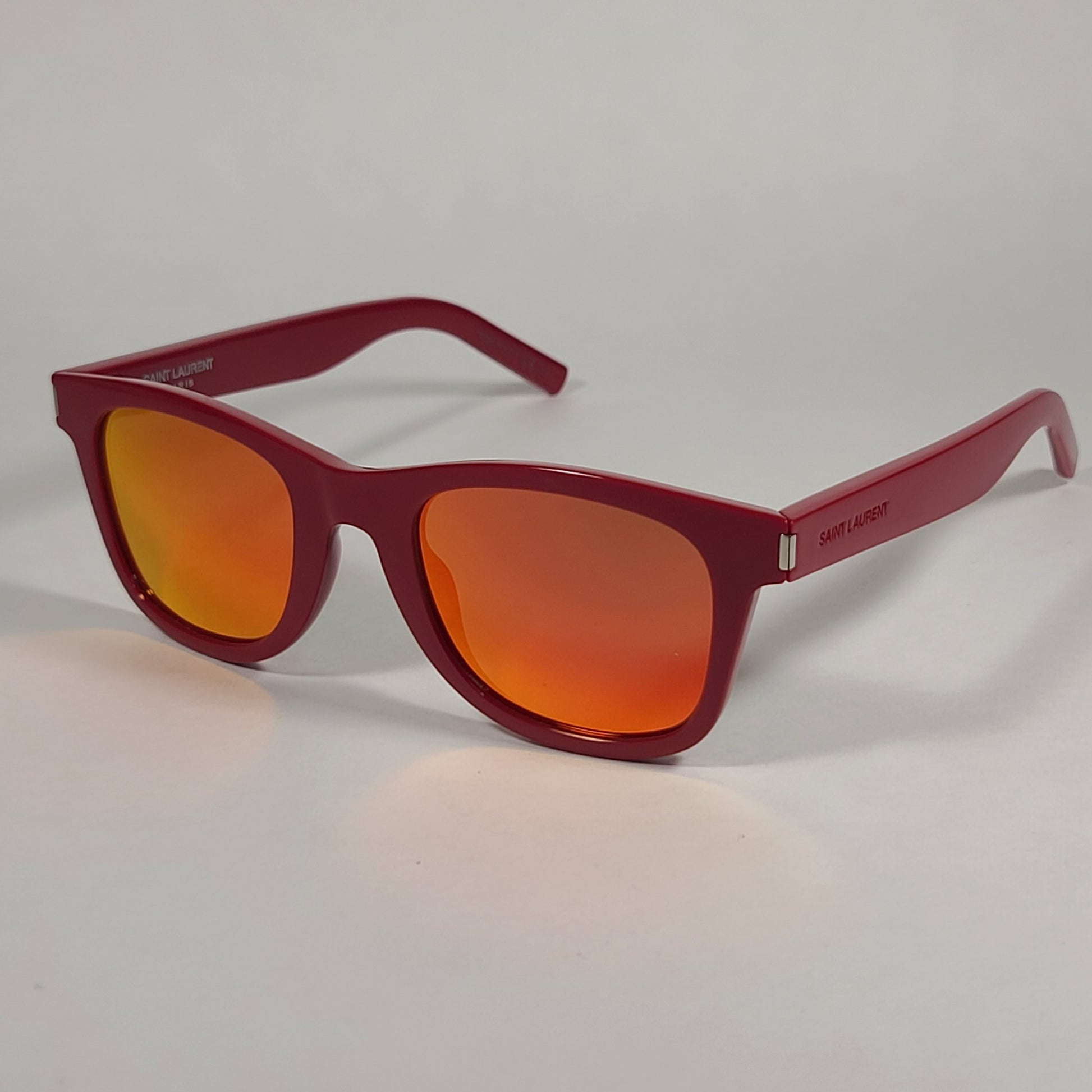 Saint Laurent Square Sunglasses Red Frame Orange Mirror Flash Lens SL51 RAINBOW 003 - Sunglasses