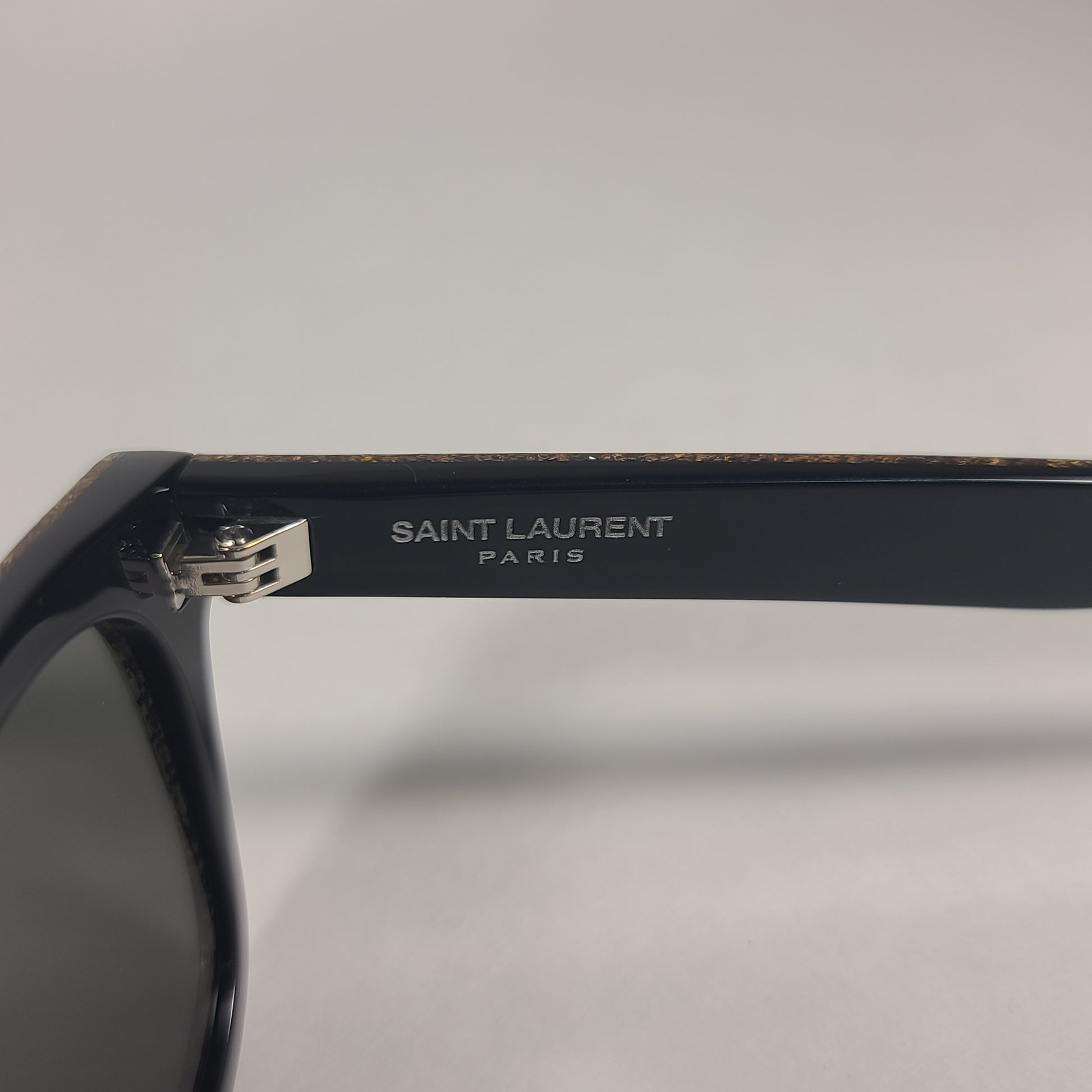 Saint Laurent Square Sunglasses Black Gold Glitter Frame Gray Lens SL51 008 - Sunglasses