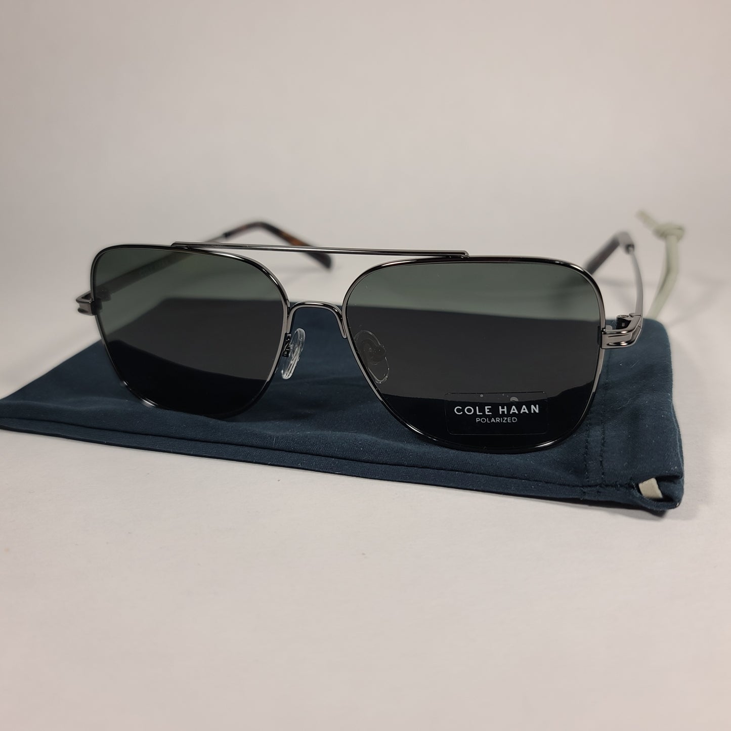 Cole Haan Polarized Navigator Sunglasses Gunmetal Tortoise Frame Gray Green Lens CH8002 033 GUNMETAL - Sunglasses