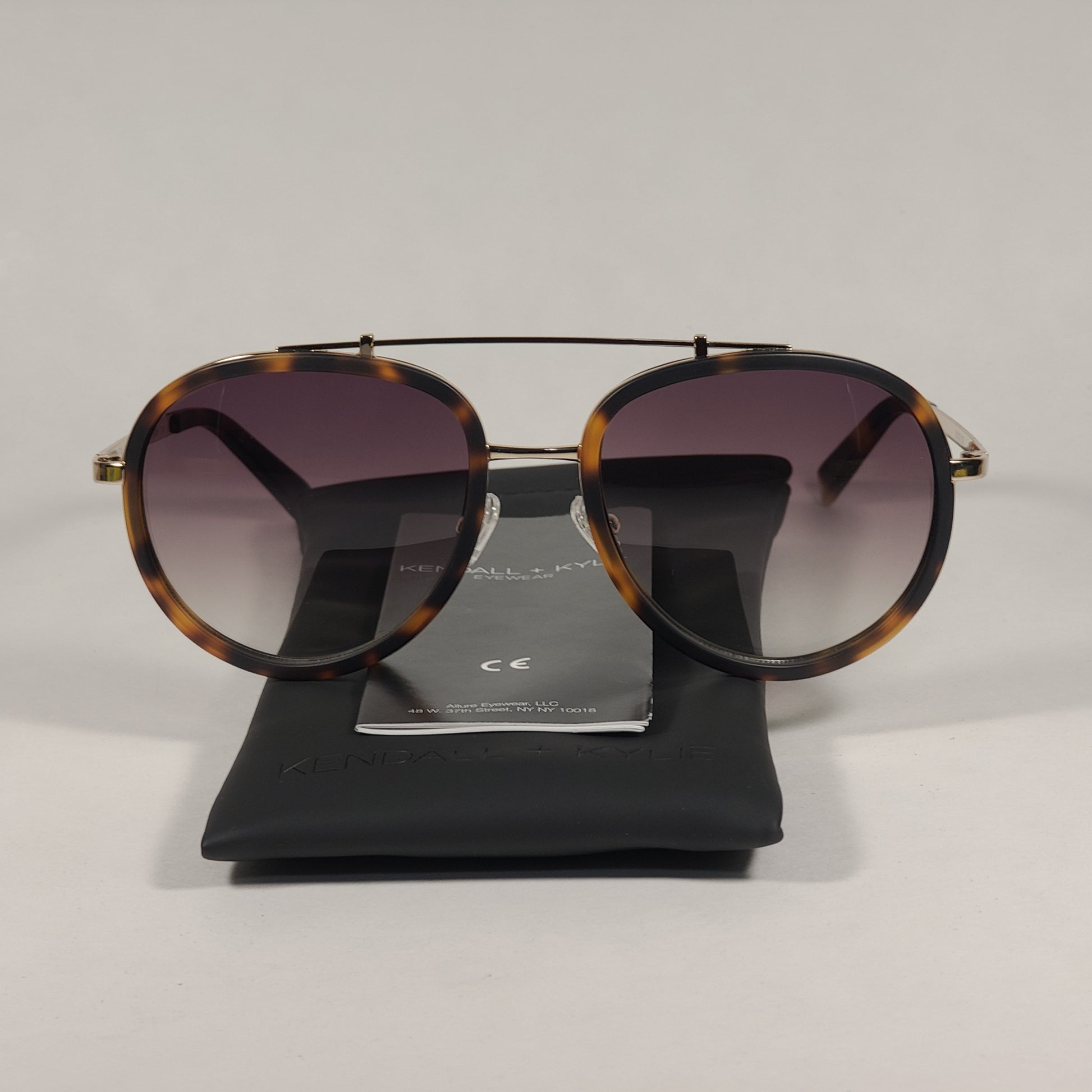 Kendall + Kylie Jules Aviator Sunglasses Matte Demi Tortoise and Gold Frame Brown Gradient Lens KK5005Q 215 - Sunglasses