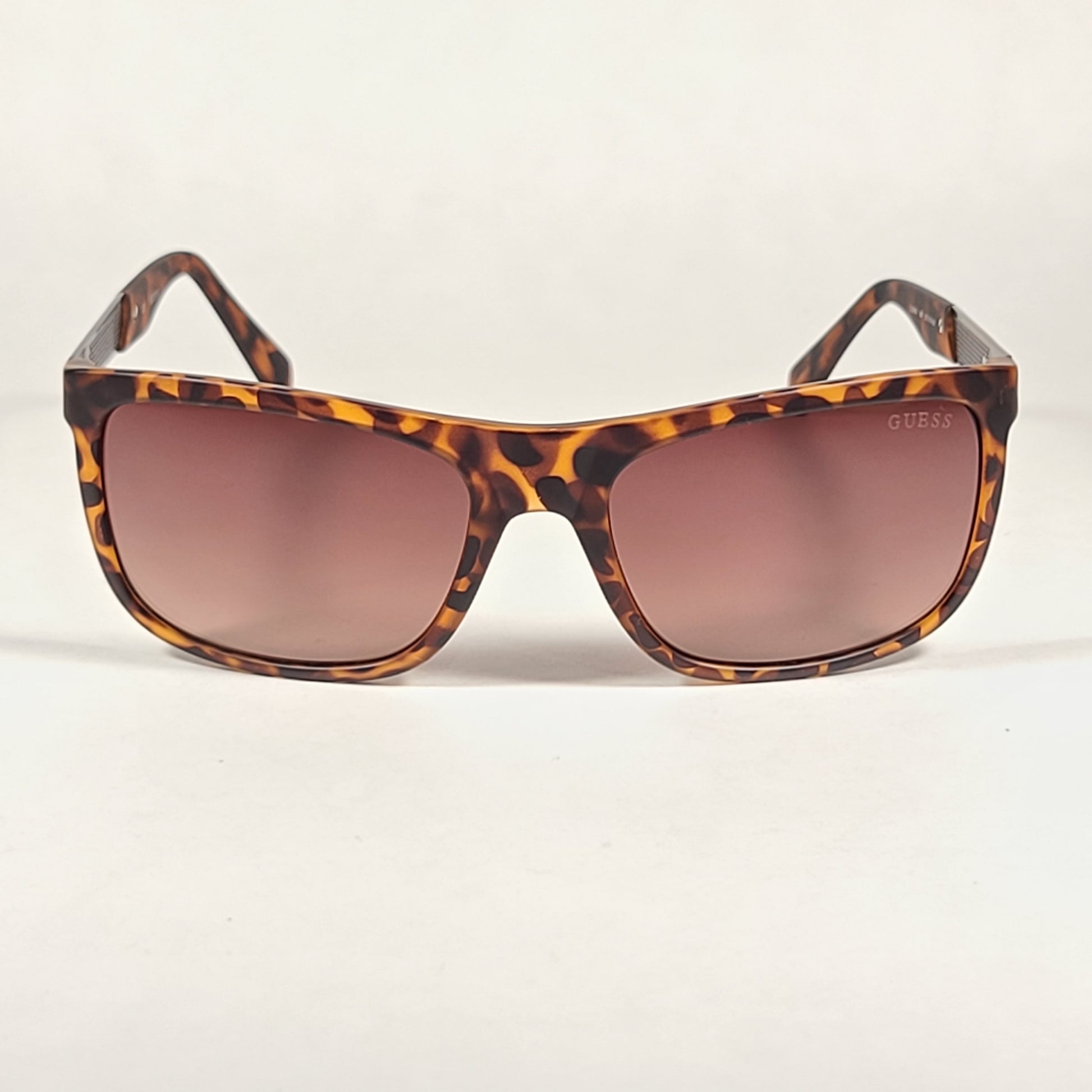 Guess Rectangular Sunglasses Brown Matte Tortoise Brown Metal With Gradient Lens GU6843 56F - Sunglasses