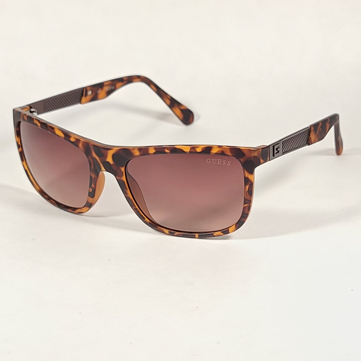 Guess Rectangular Sunglasses Brown Matte Tortoise Brown Metal With Gradient Lens GU6843 56F - Sunglasses