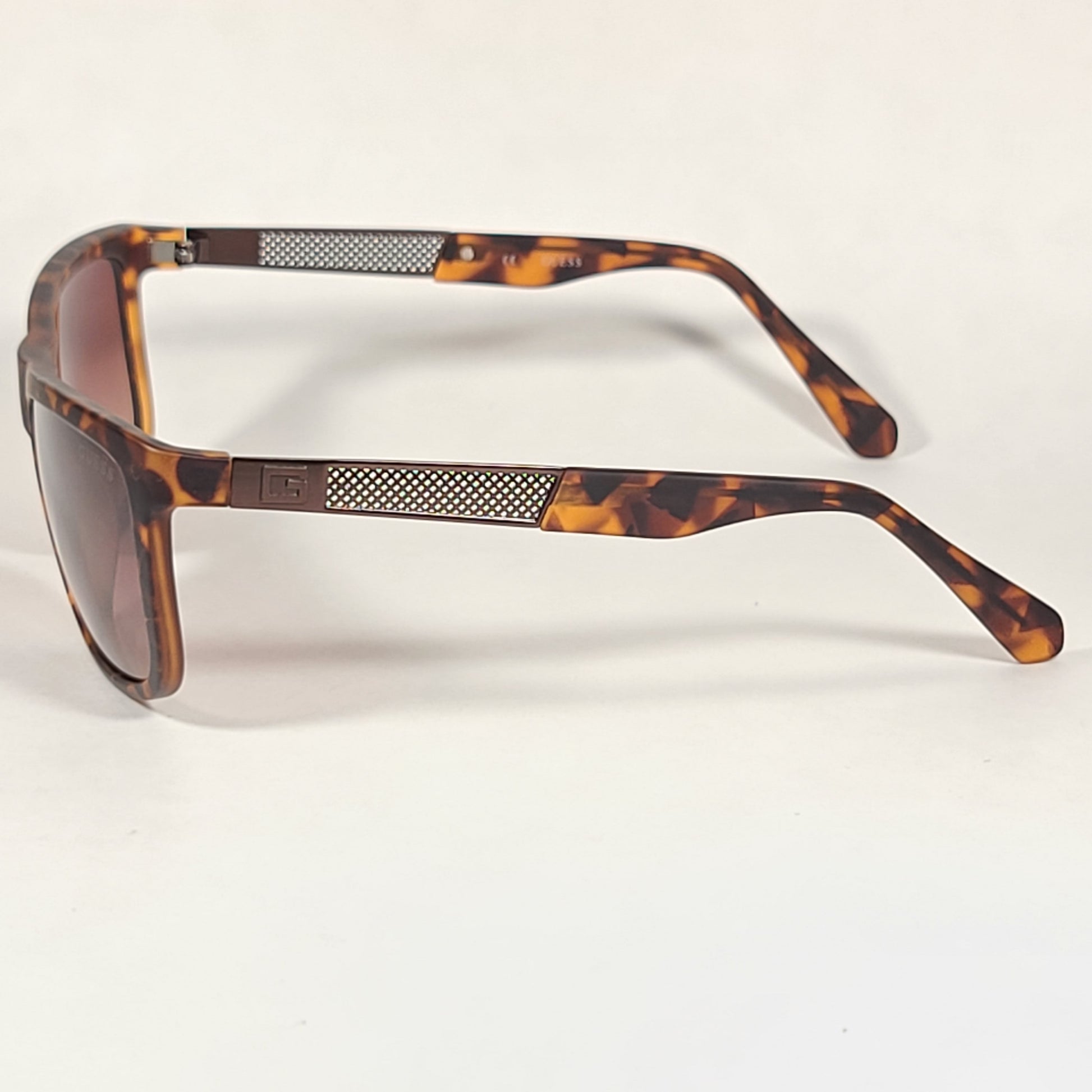 Guess Rectangular Sunglasses Brown Matte Tortoise Brown Metal With Gradient Lens GU6843 56F - Sunglasses