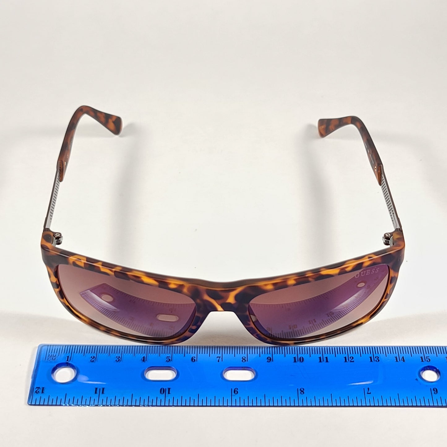 Guess Rectangular Sunglasses Brown Matte Tortoise Brown Metal With Gradient Lens GU6843 56F - Sunglasses