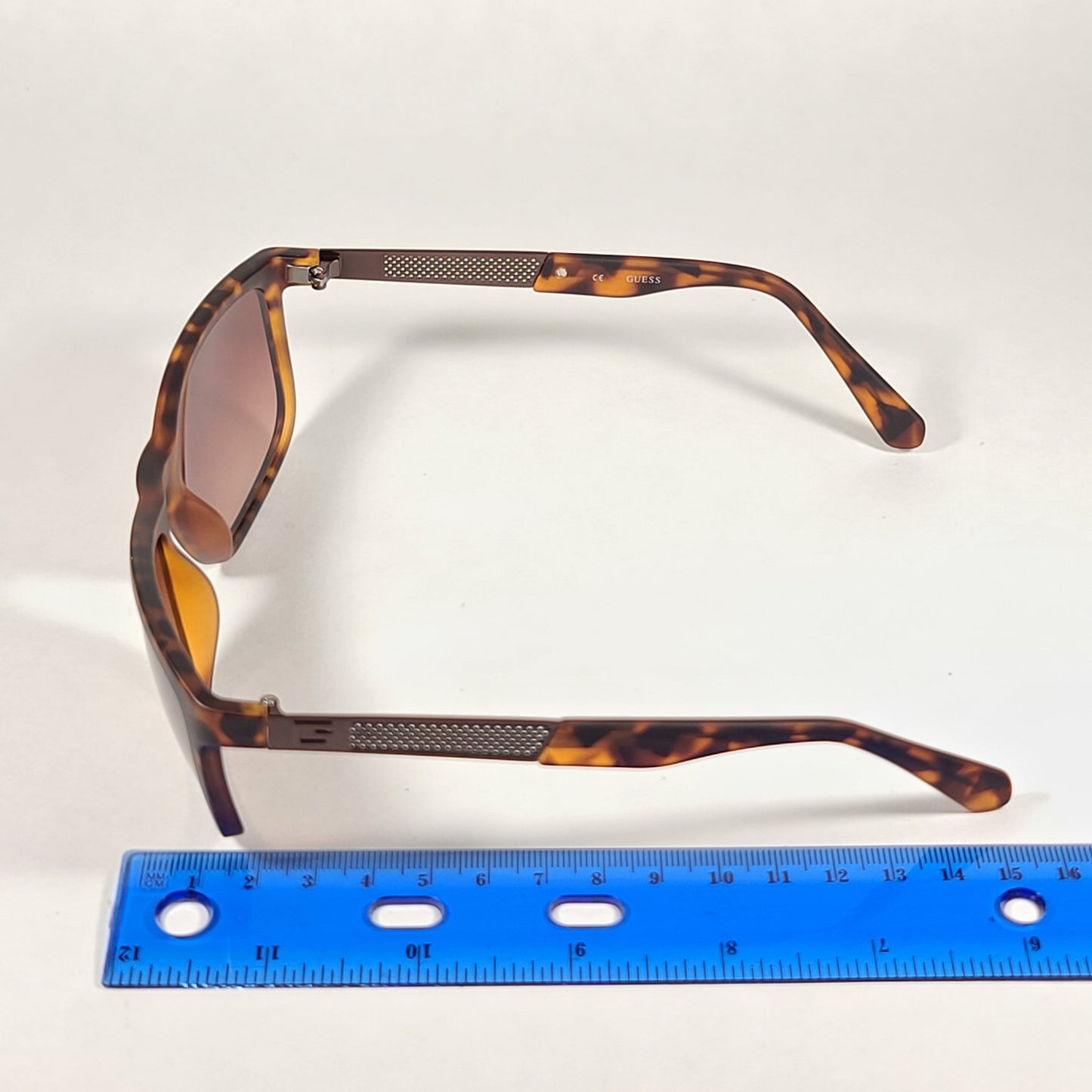 Guess Rectangular Sunglasses Brown Matte Tortoise Brown Metal With Gradient Lens GU6843 56F - Sunglasses