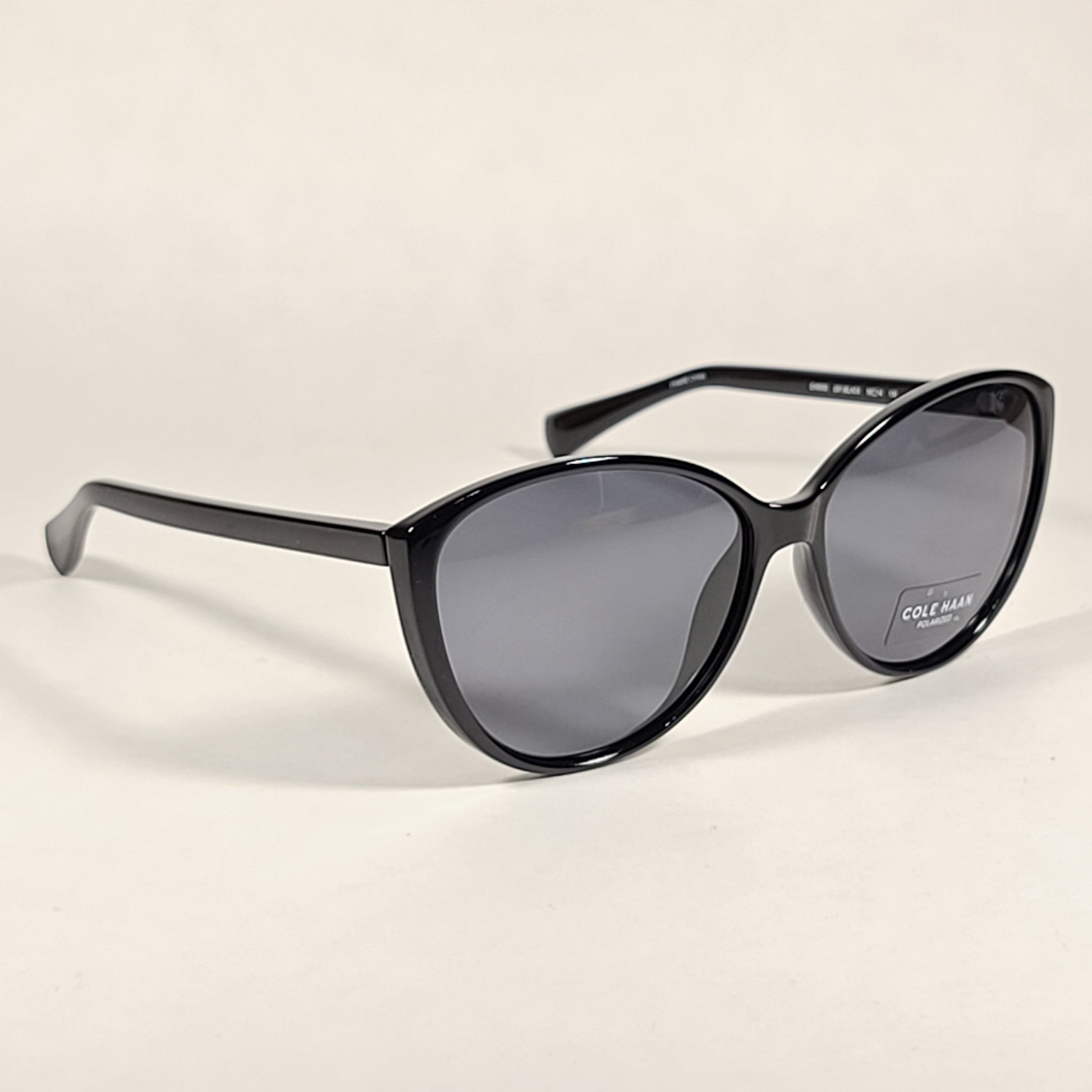 Cole Haan Cat Eye Polarized Sunglasses Shiny Black Frame Gray Lens CH9000 001 BLACK - Sunglasses