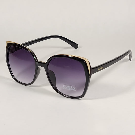 Guess Butterfly Sunglasses Shiny Black Gold Accent Gray Smoke Gradient Lens GF0380 01B - Sunglasses