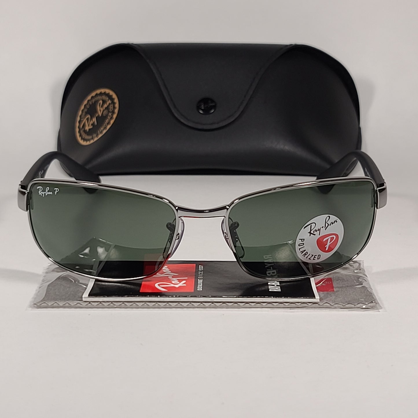 Ray-Ban Polarized Rectangle Sunglasses Gunmetal Matte Black Frame Gray Green Lens RB3478 004/58 - Sunglasses