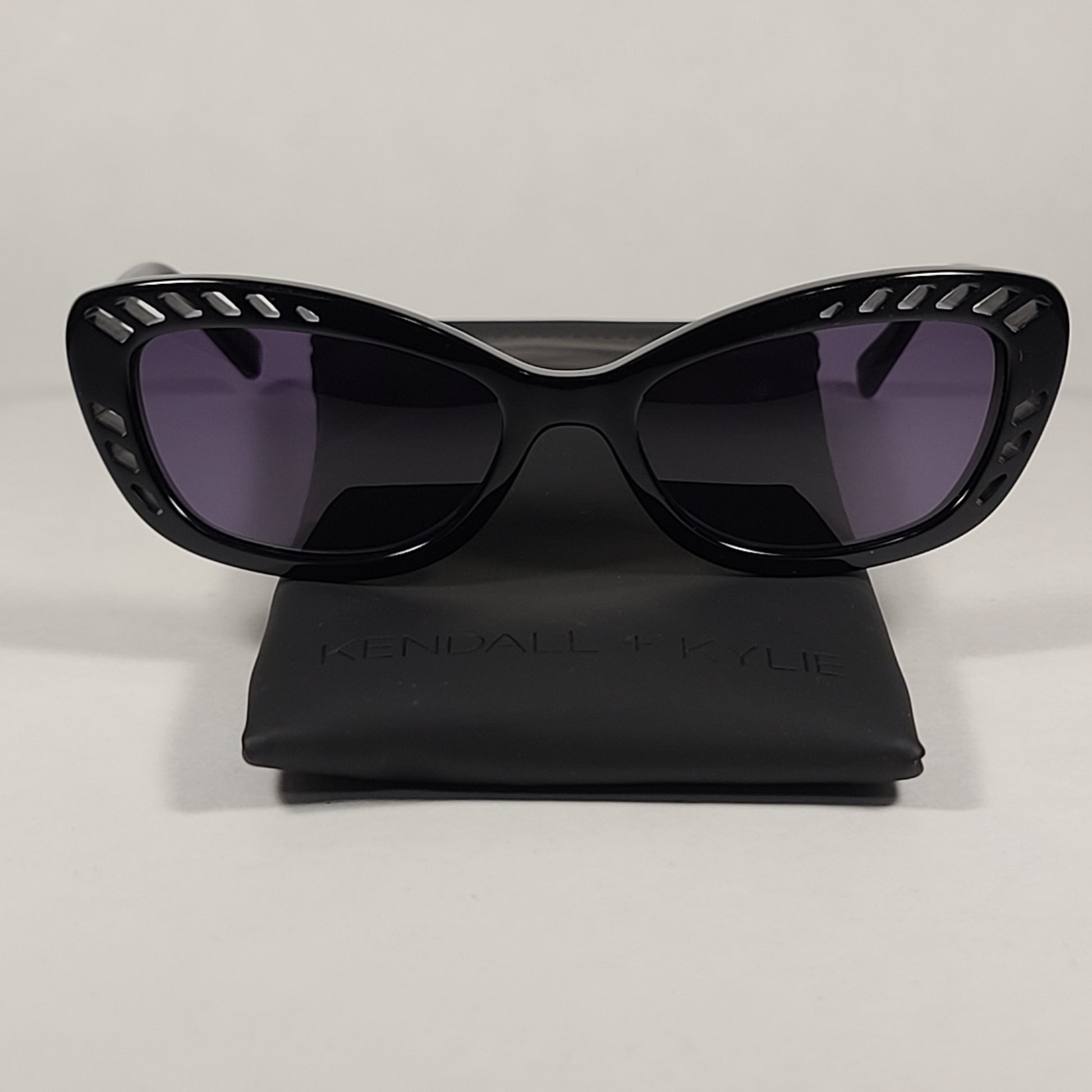 Authentic Kendall + Kylie Natalie Cat Eye Sunglasses Shiny Black Frame Gray Mono Lens KK5024 001 - Sunglasses